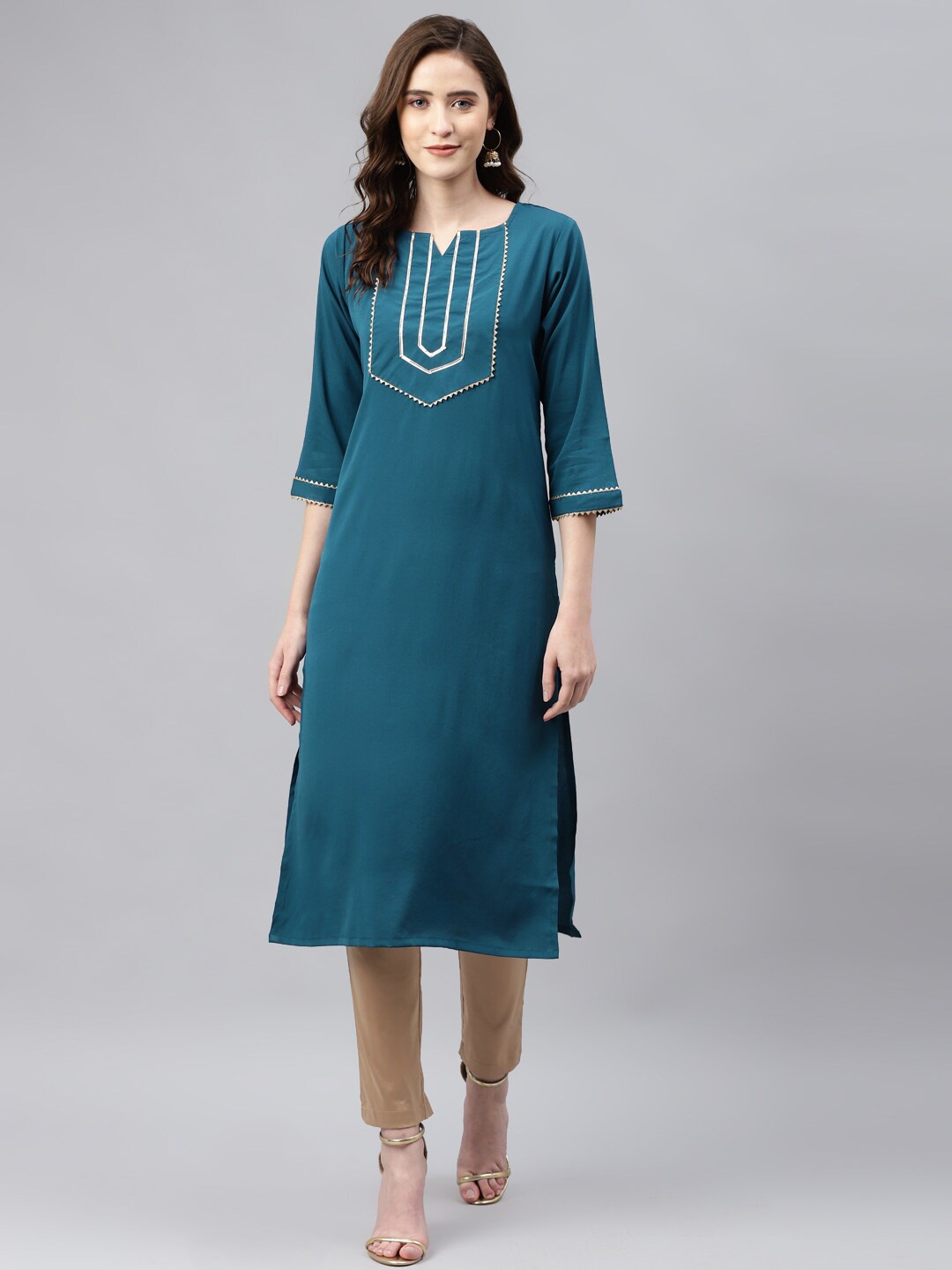

Somras Women Teal Yoke Design Gotta Patti Kurta
