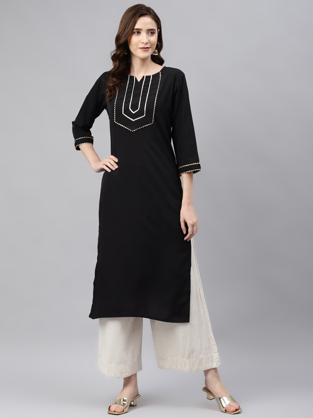 

Somras Women Black Yoke Design Gotta Patti Kurta