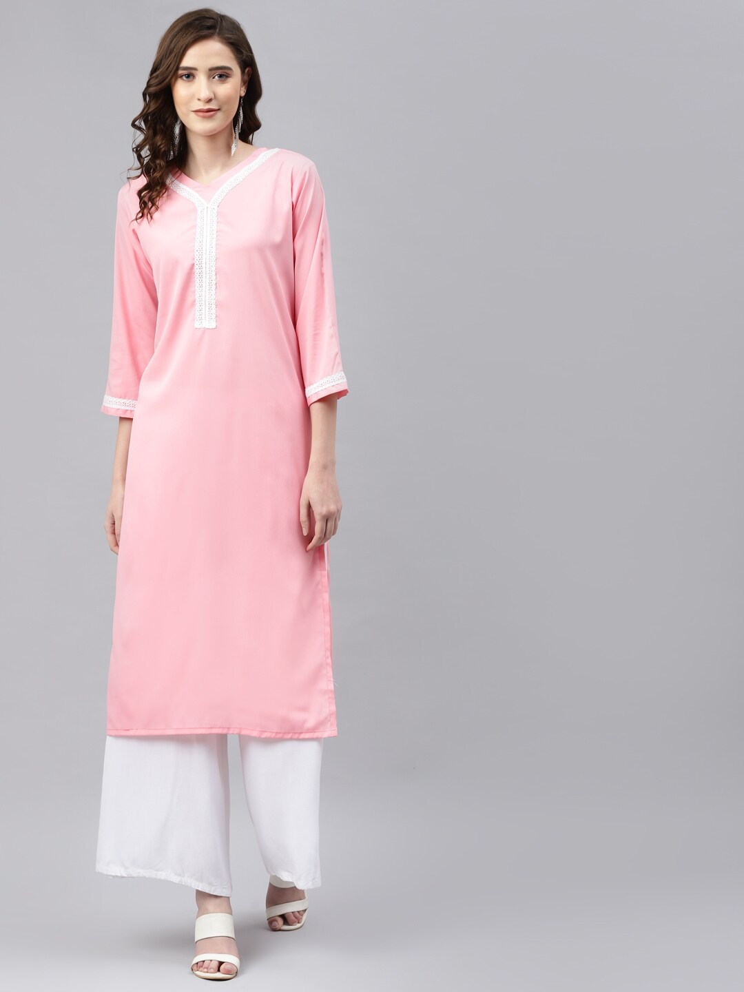 

Somras Peach Solid Lace Detail Kurta