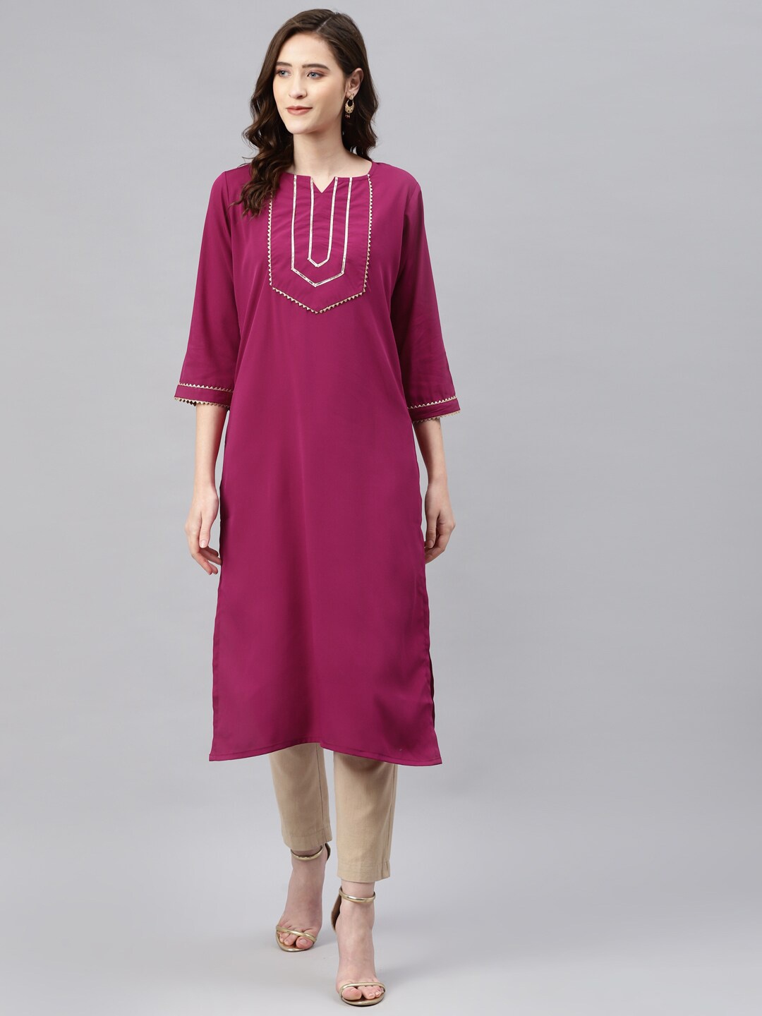 

Somras Women Magenta & Gold-Toned Yoke Design Gotta Patti Kurta