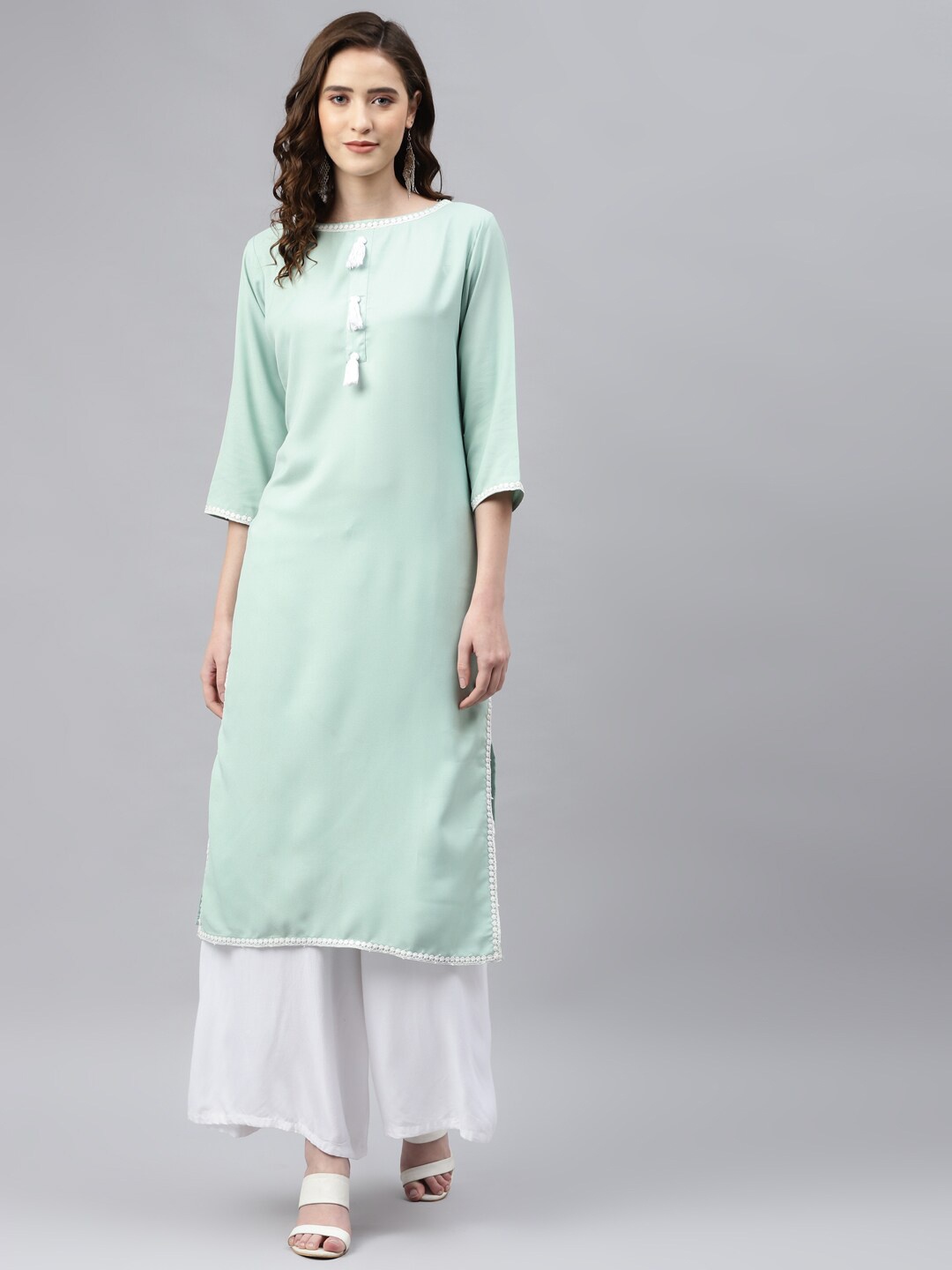 

Somras Women Green & White Yoke Design Georgette Kurta