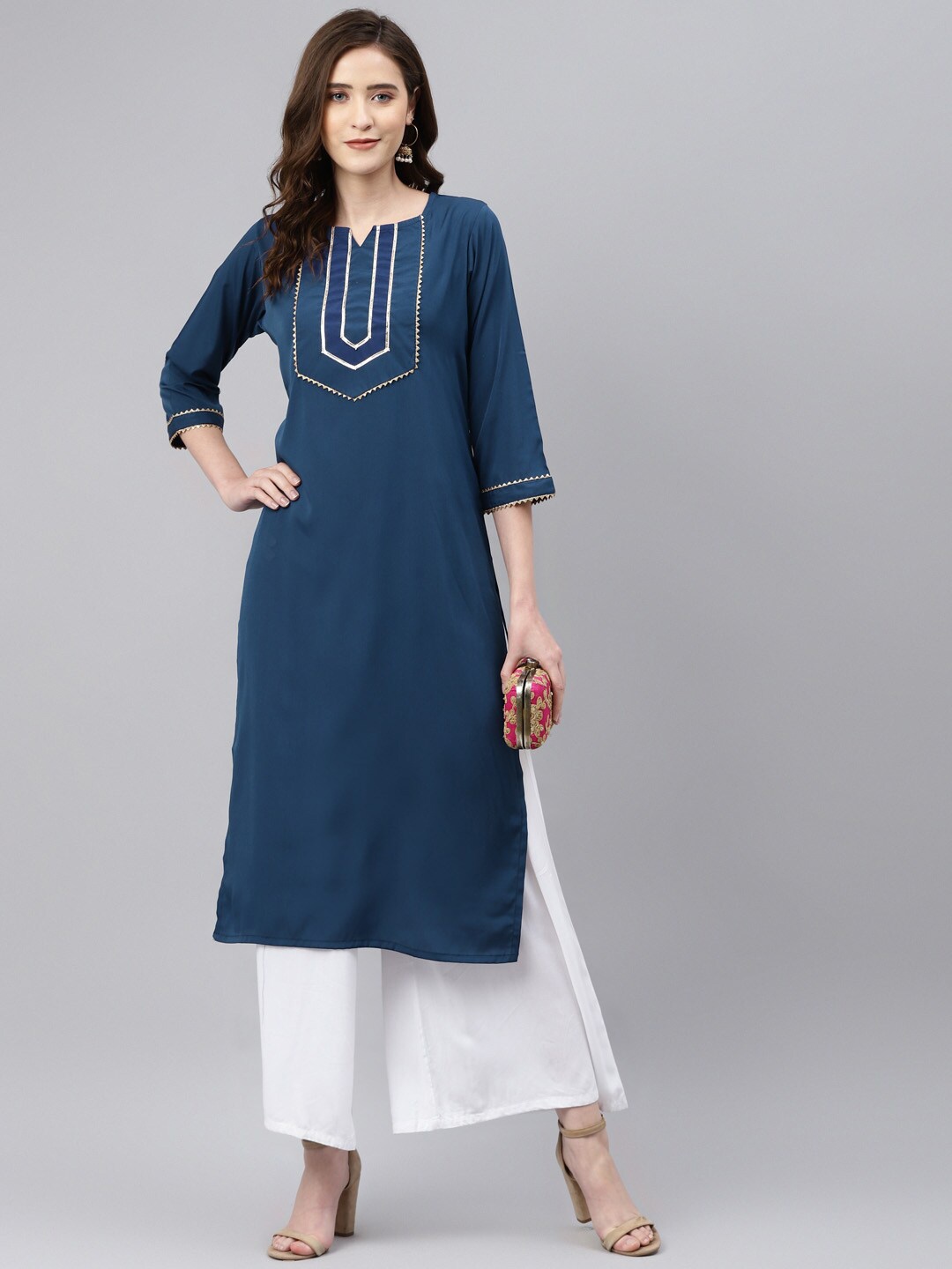 

Somras Women Blue & Gold-Toned Yoke Design Gotta Patti Kurta