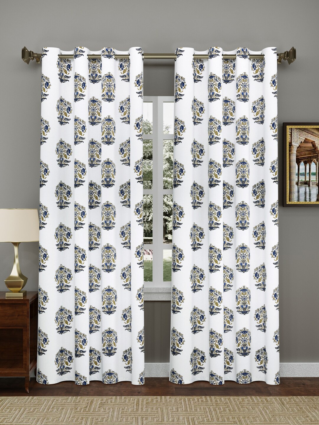 

Gulaab Jaipur White & Blue Set of 2 Ethnic Motifs Printed Door Curtain