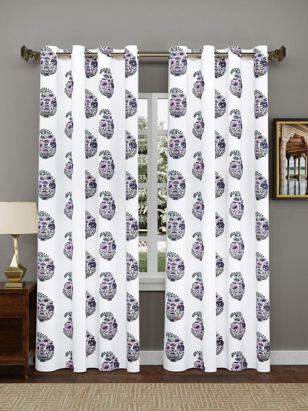 

Gulaab Jaipur White & Blue Set of 2 Ethnic Motifs Door Curtain