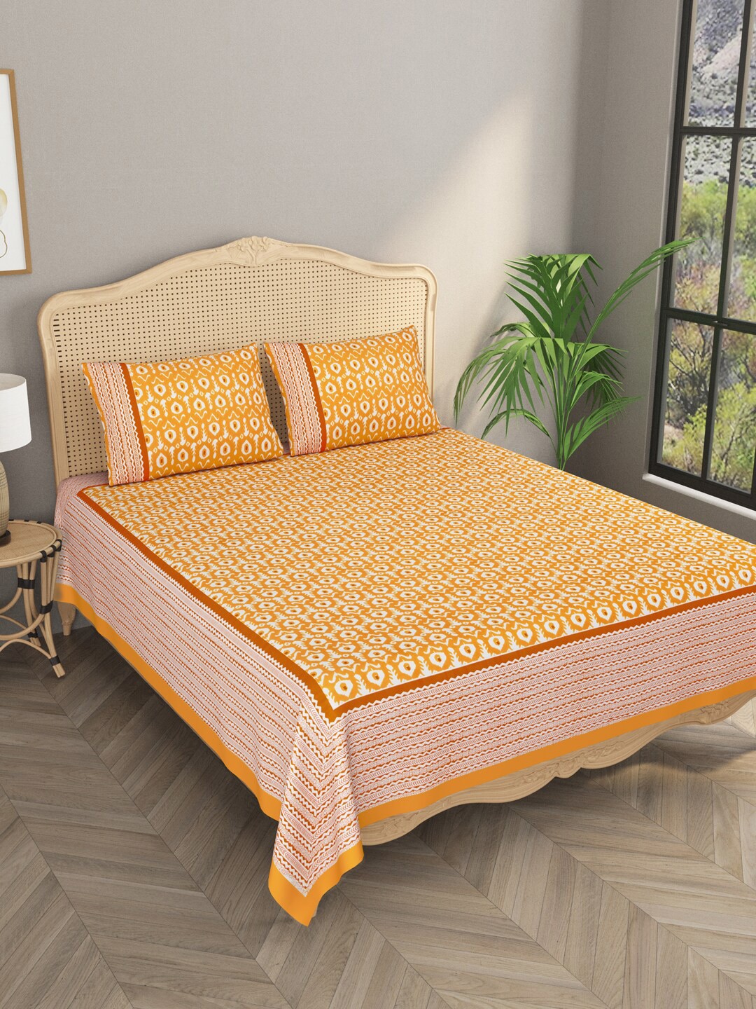

Gulaab Jaipur Yellow Ethnic Motifs 600 TC King Bedsheet with 2 Pillow Covers