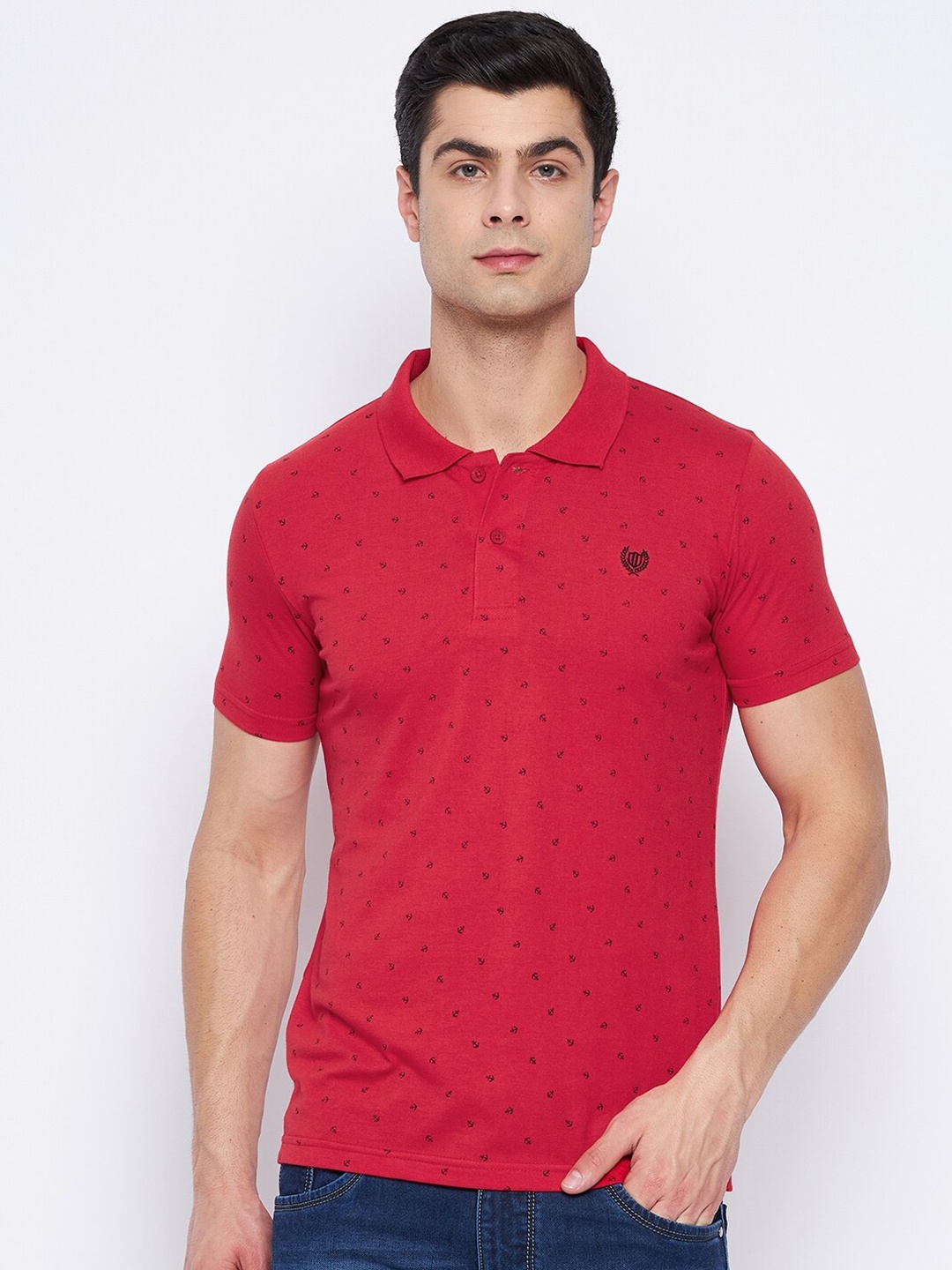 

Duke Men Red Printed Polo Collar Slim Fit T-shirt