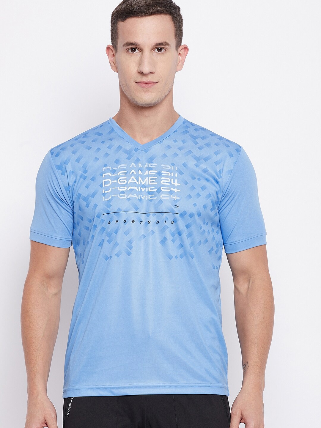 

Duke Men Blue Typography Printed V-Neck Raw Edge T-shirt