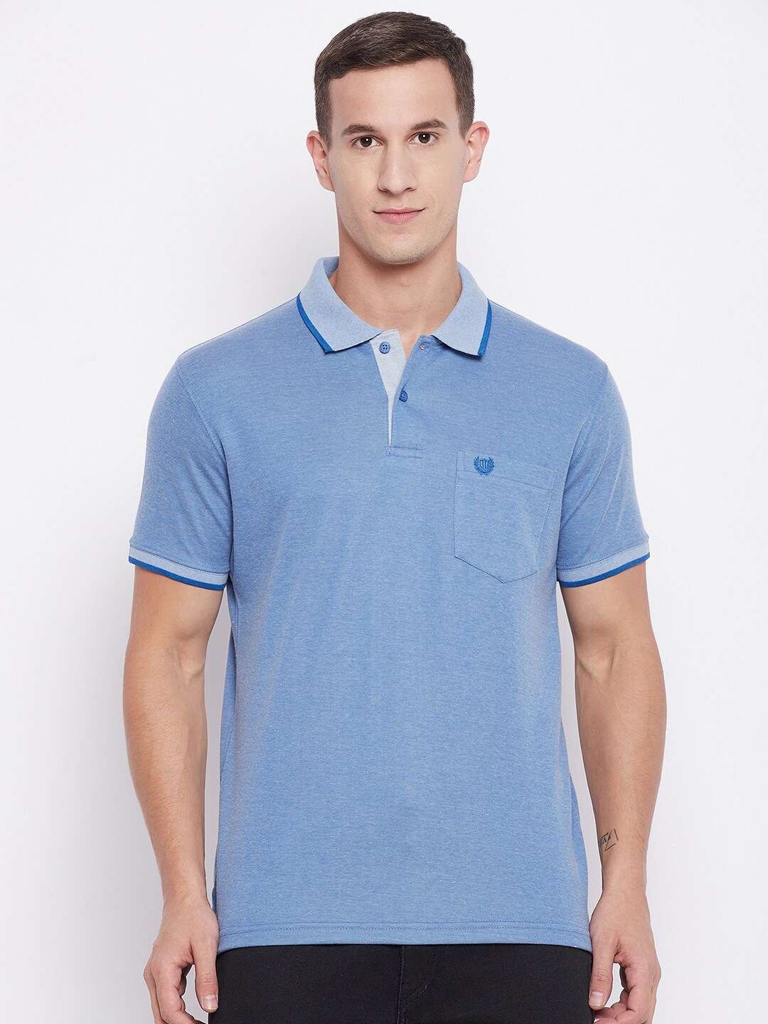 

Duke Men Blue Polo Collar Cotton T-shirt