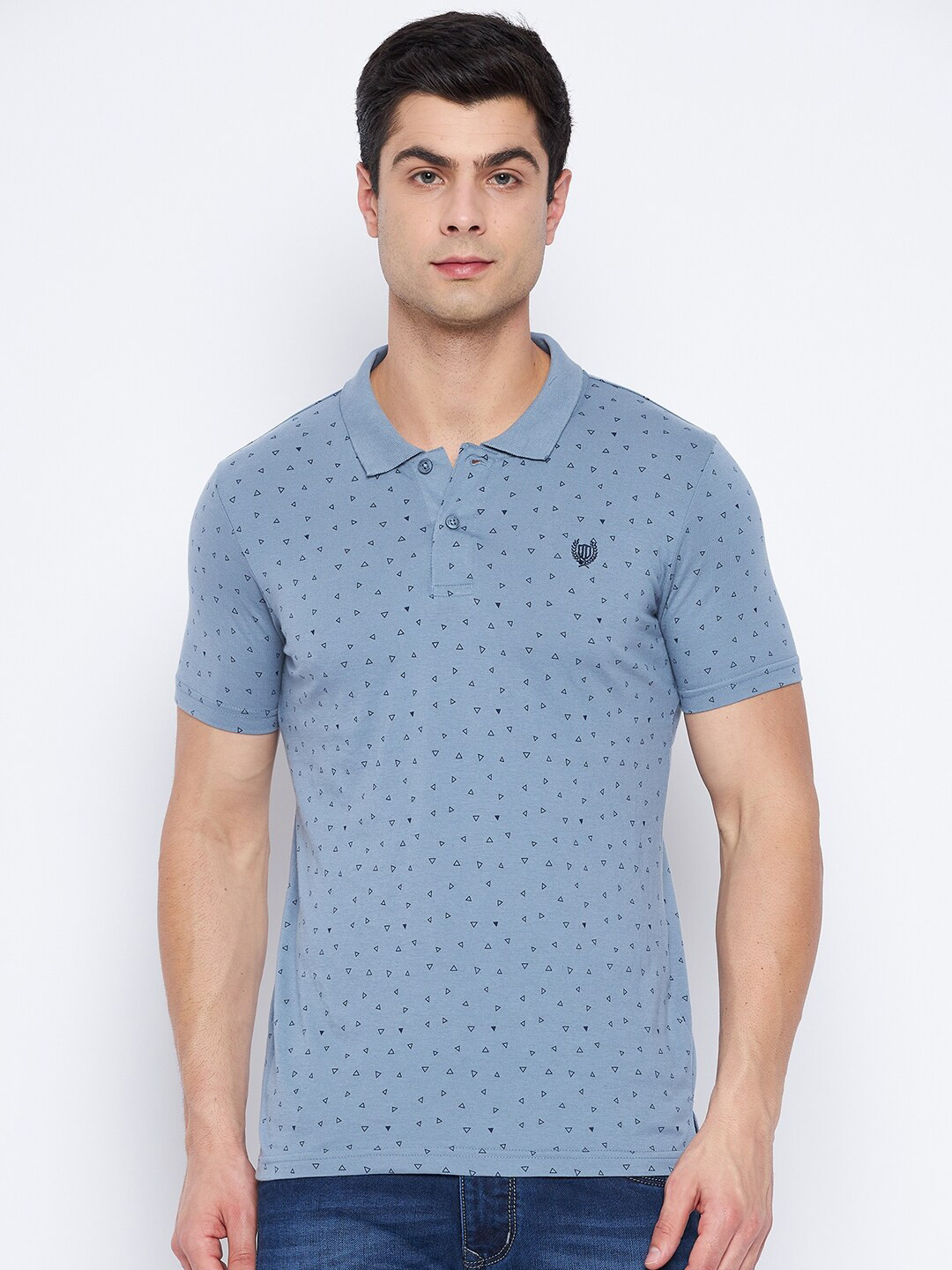 

Duke Men Blue Solid Pure Cotton Polo Collar Slim Fit T-shirt