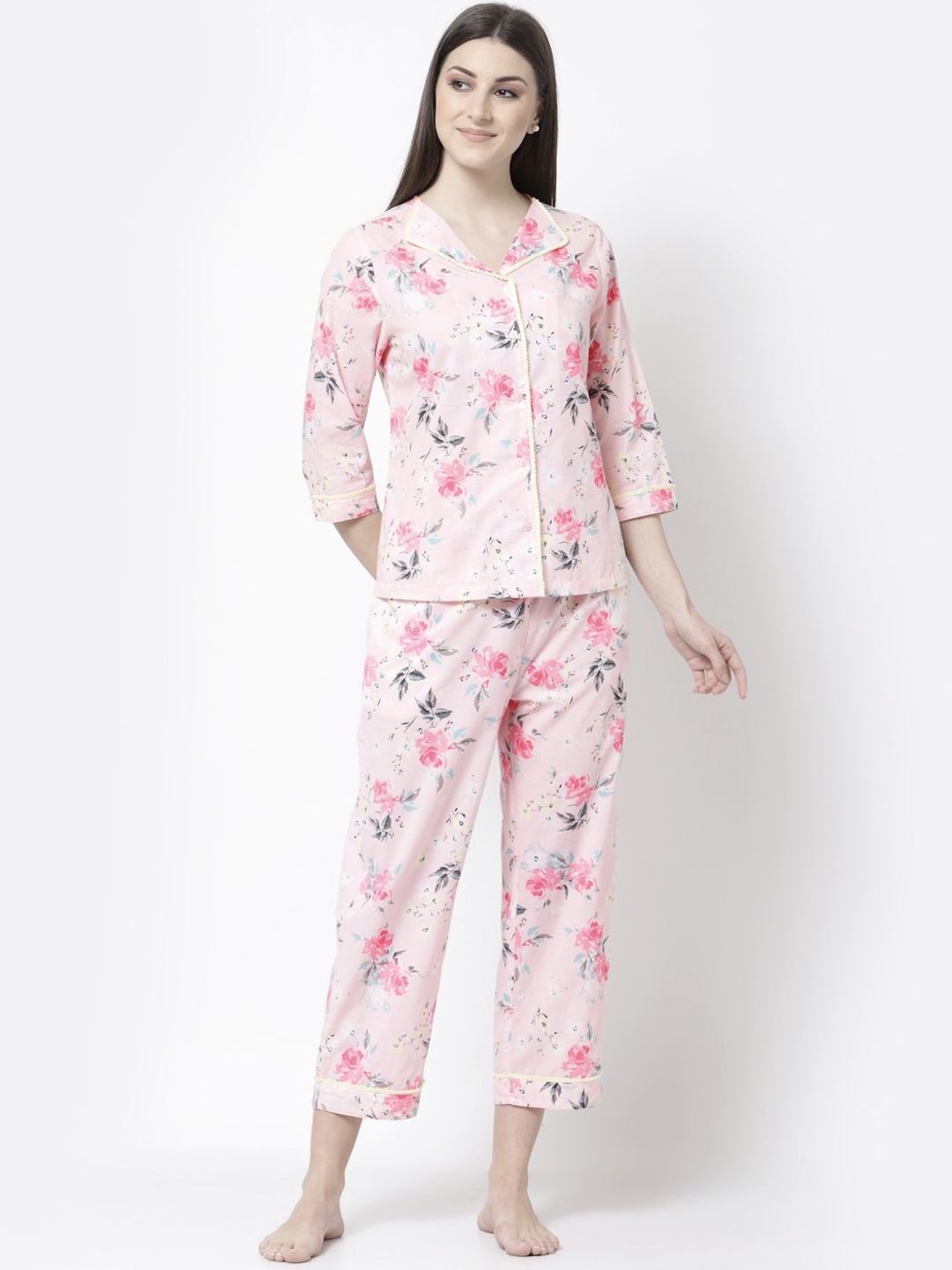 

BLANC9 Women Pink Printed Cotton Night Suit