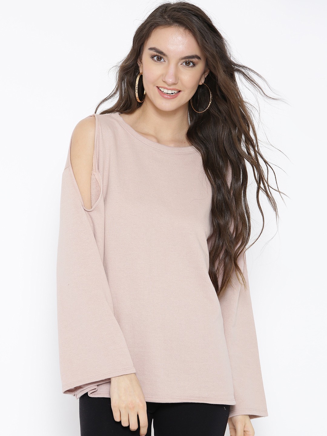 

FOREVER 21 Peach-Coloured Cold Shoulder Sweatshirt