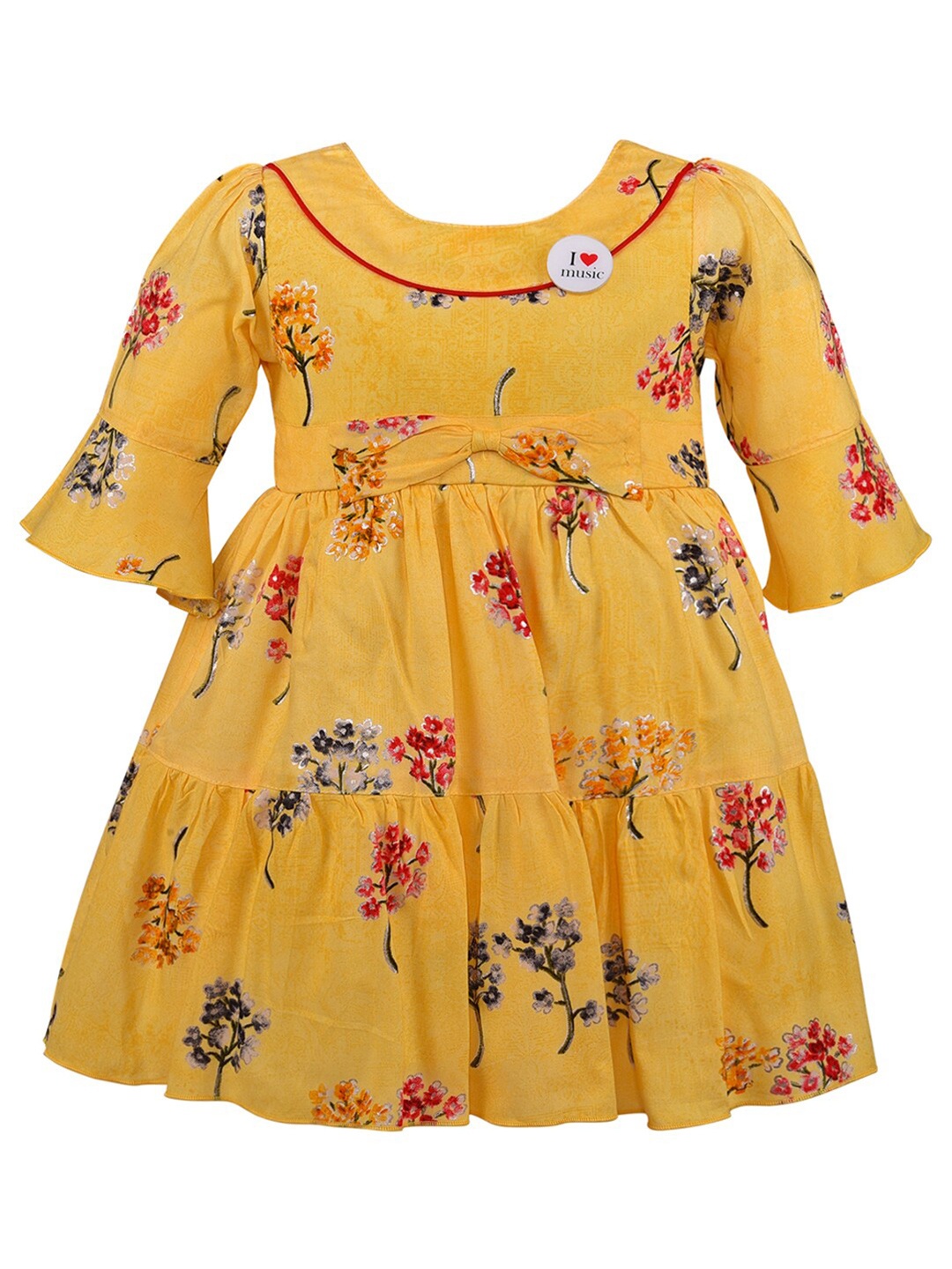 

Wish Karo Girls Yellow Floral Printed Fit & Flare Dress