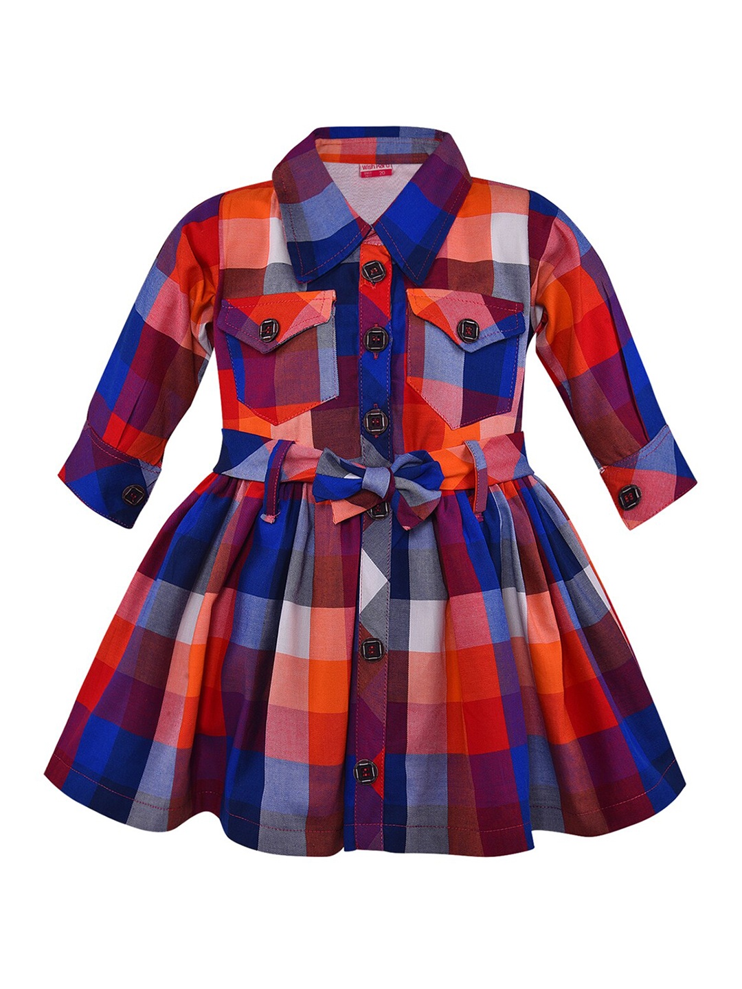 

Wish Karo Red & Blue Checked Shirt Dress
