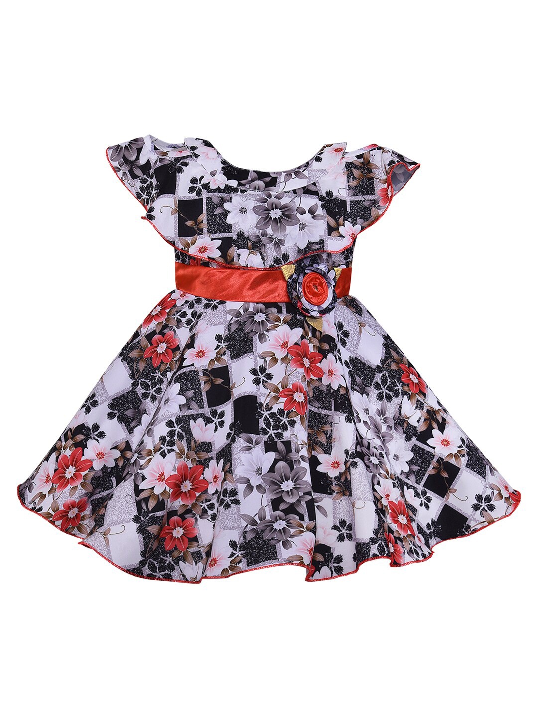 

Wish Karo Navy Blue Floral Satin Fit & Flare Dress
