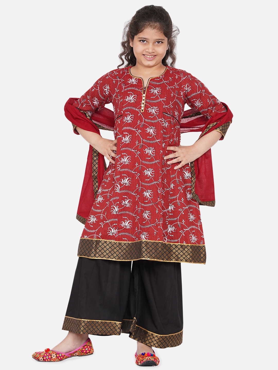 

Little Bansi Girls Multicoloured Printed Kurta with Skirt & With Dupatta, Multi