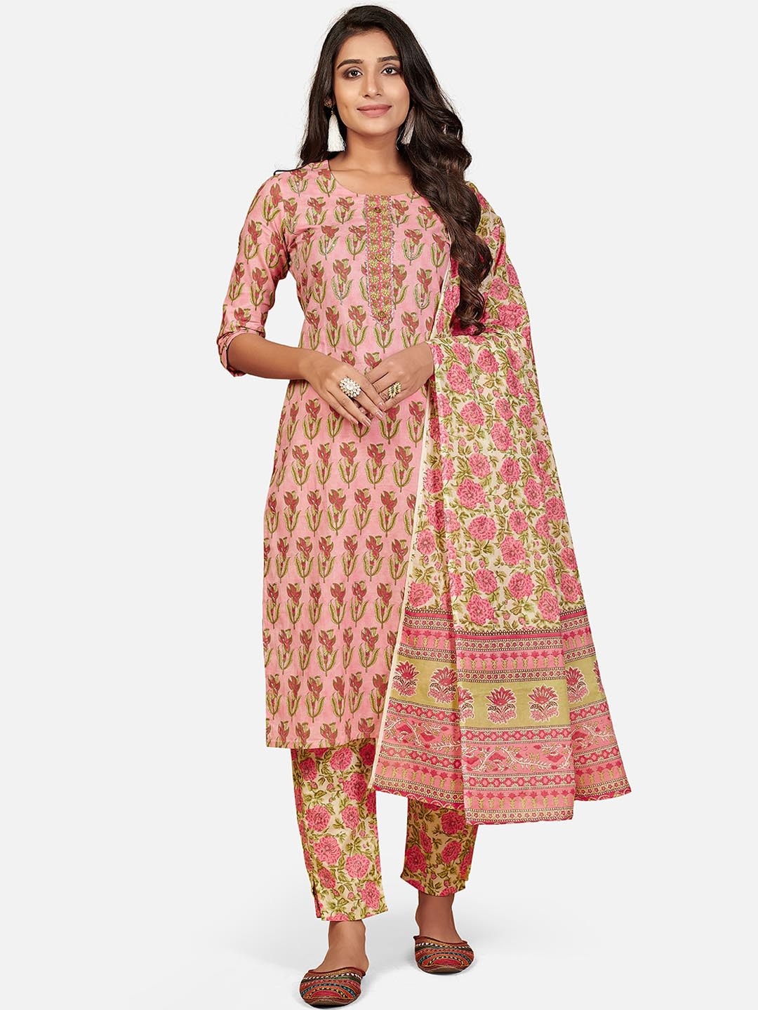 

KALINI Women Pink Floral Printed Pure Cotton Kurta Set