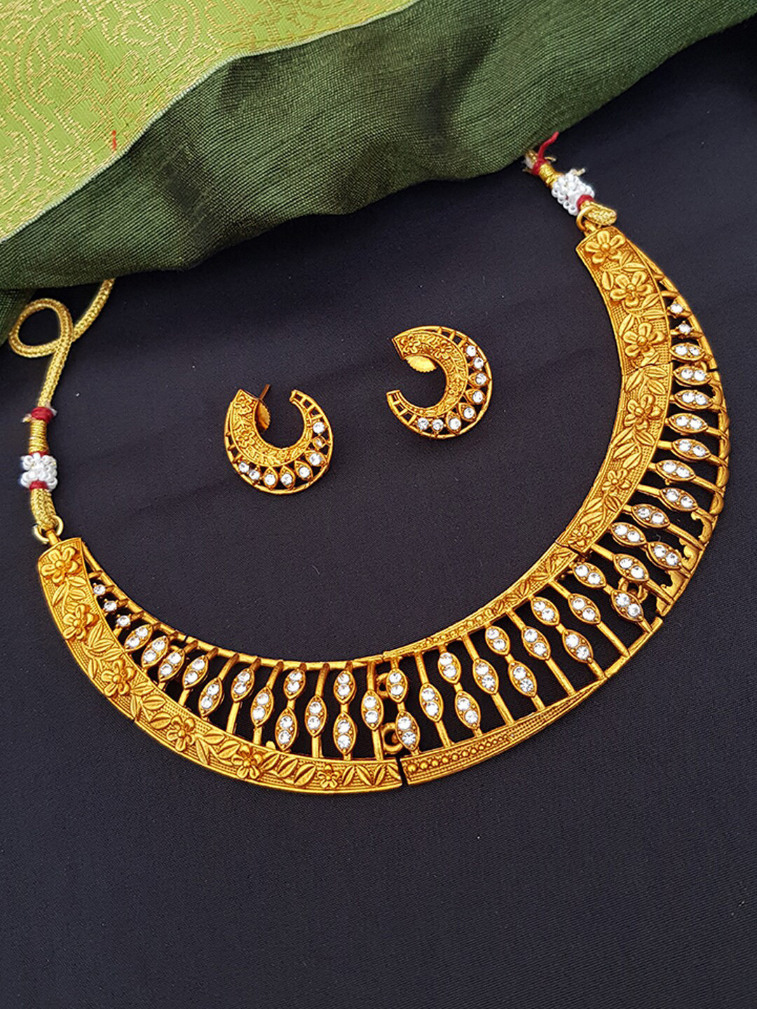 

GRIIHAM Gold-Plated White AD Studded Jewellery Set