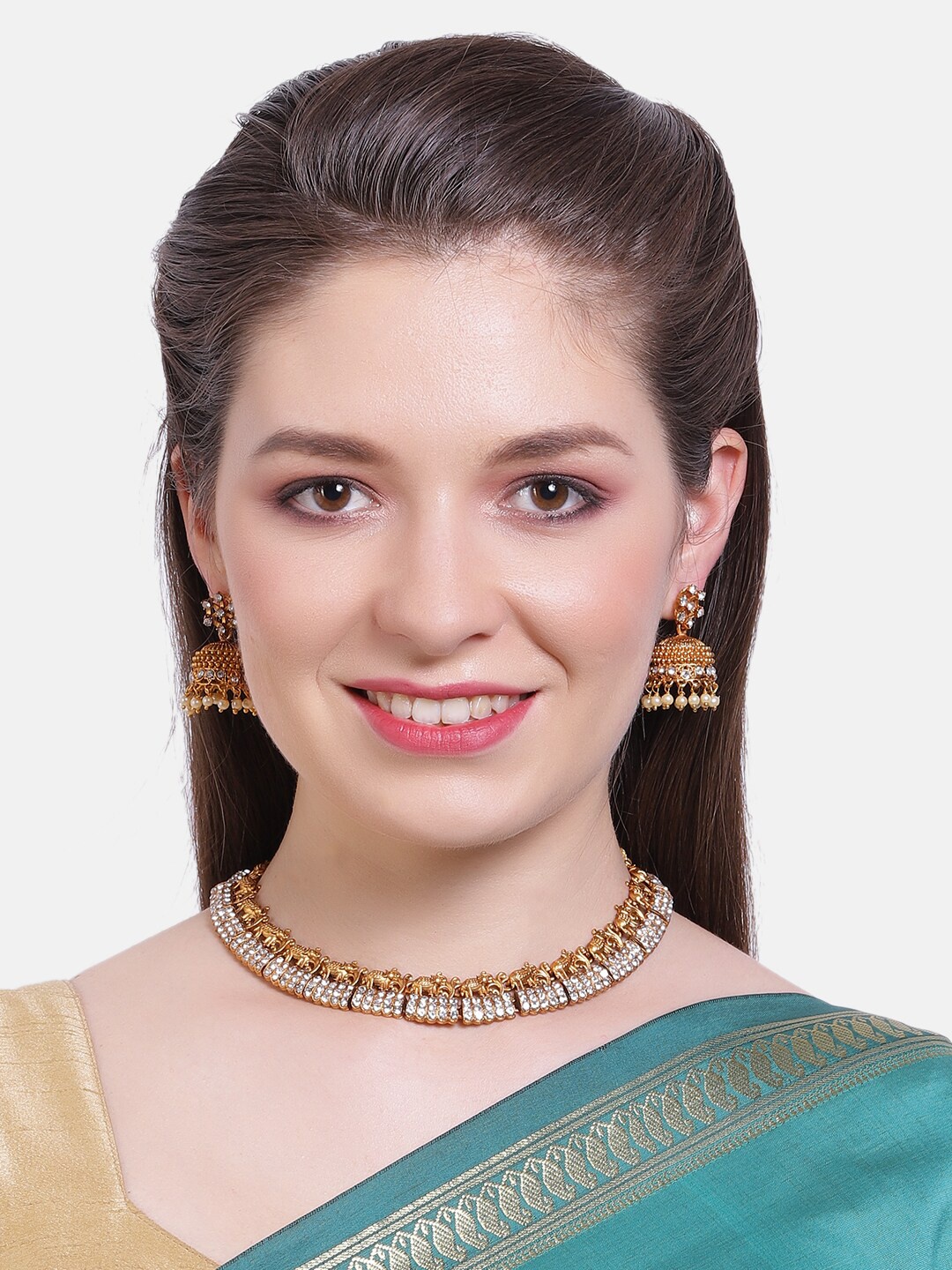 

GRIIHAM Gold-Plated AD-Studded & Pearl Beaded Jewellery Set