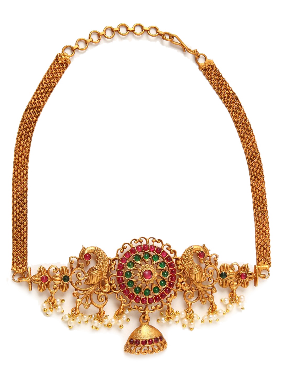 

GRIIHAM Gold-Plated & Red American Diamond Studded Jewellery Set