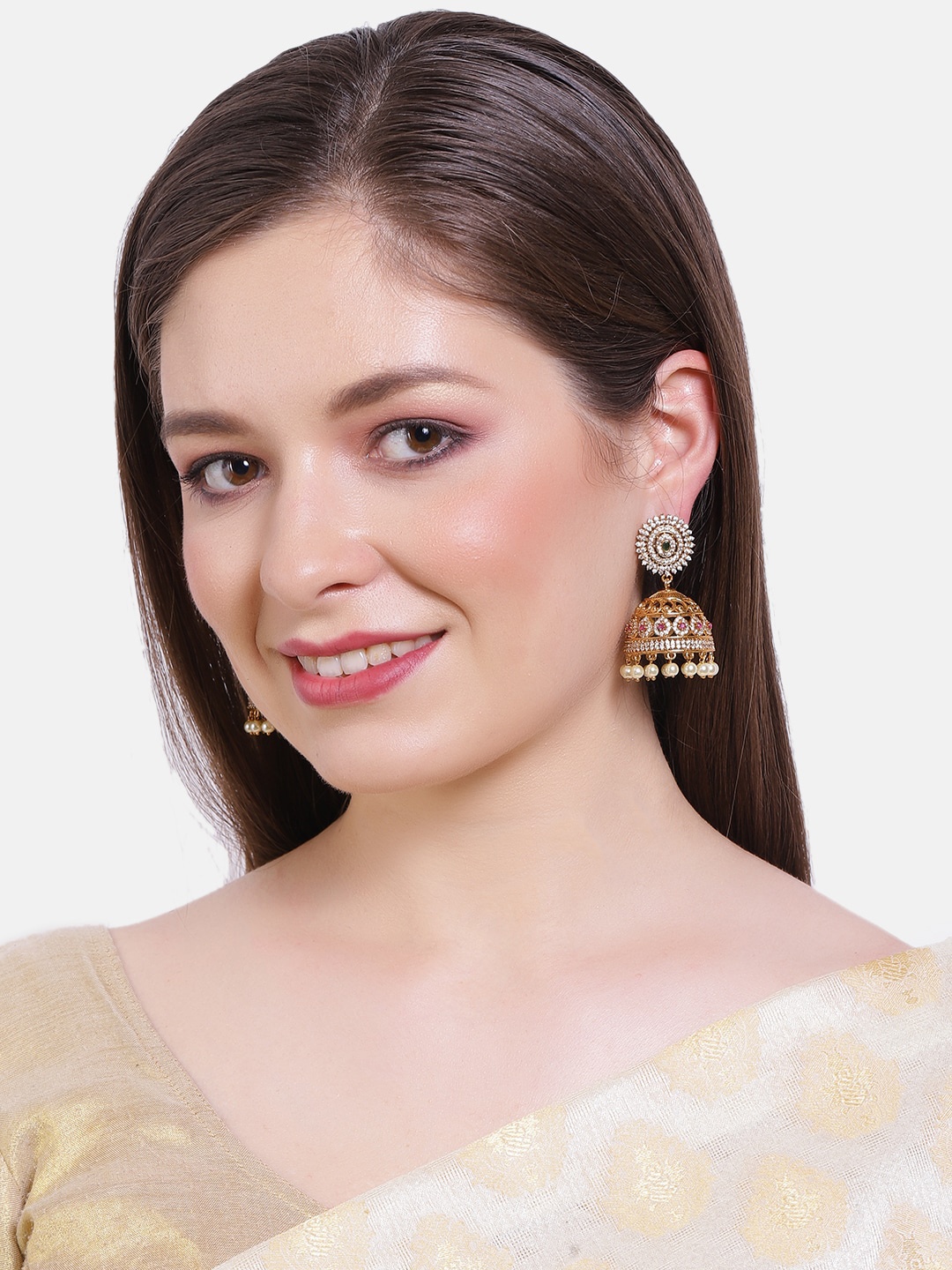 

GRIIHAM Gold-Plated Dome Shaped Jhumkas Earrings