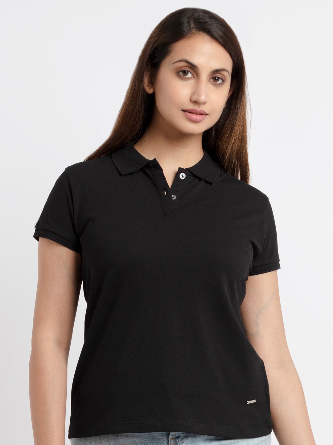 

Status Quo Women Black Polo Collar T-shirt