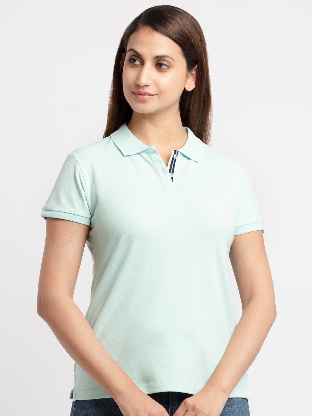 

Status Quo Women Green Polo Collar T-shirt