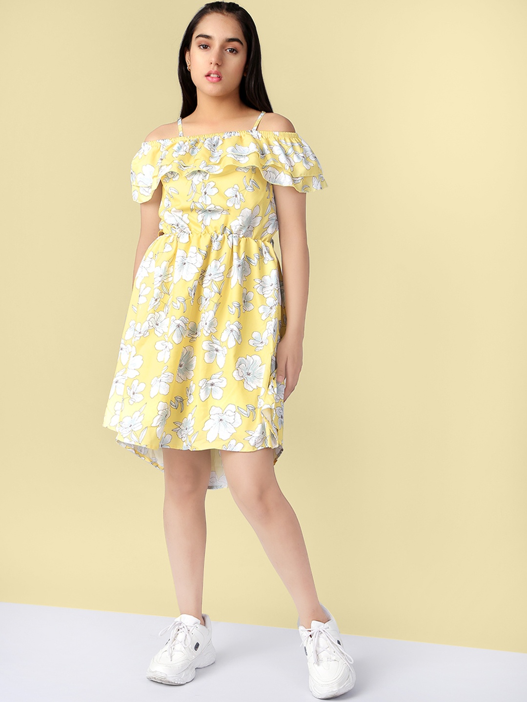 

Naughty Ninos Girls Yellow Floral Printed Fit & Flare Dress