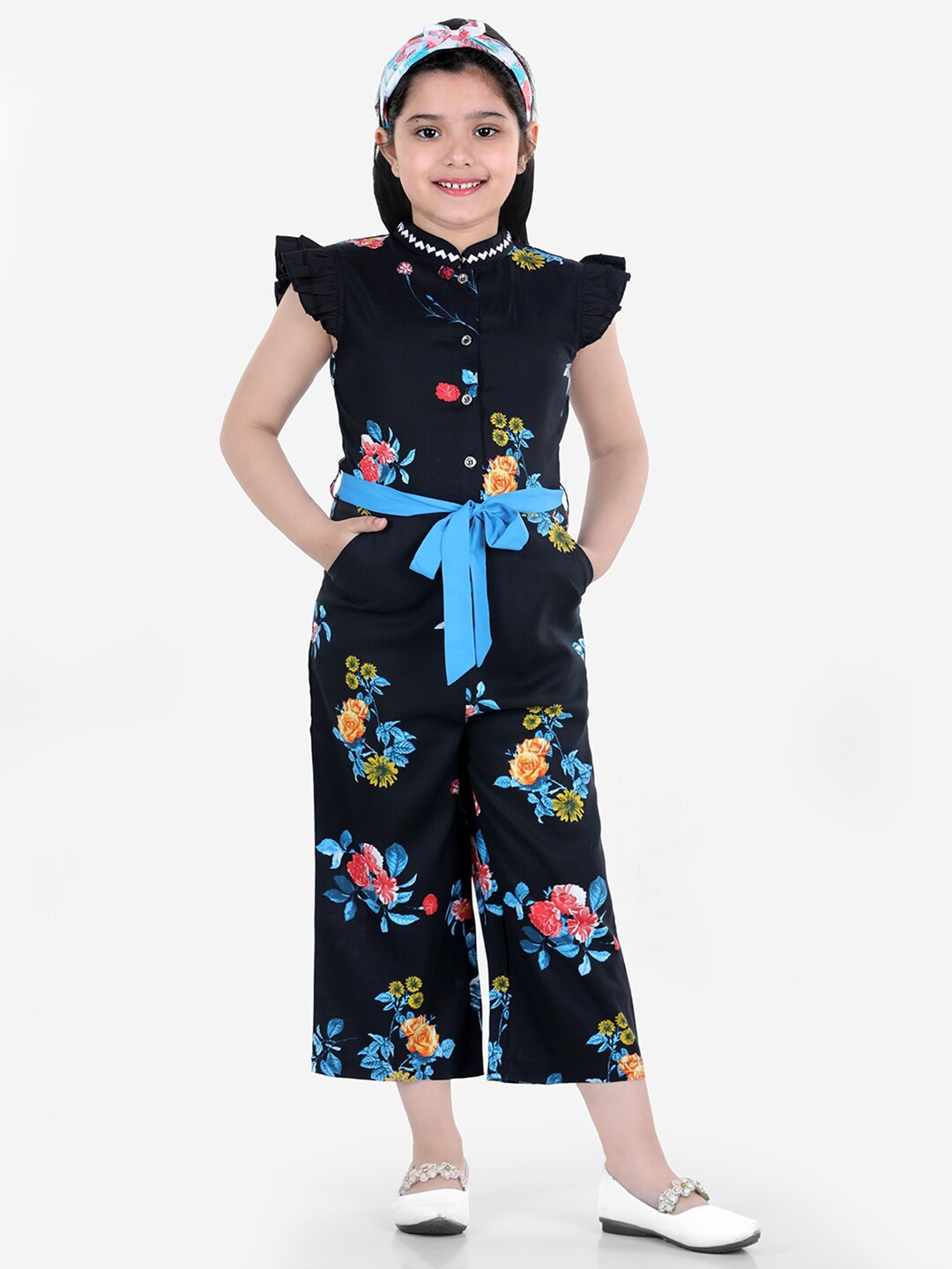 

Naughty Ninos Girls Black & Blue Floral Printed Jumpsuit