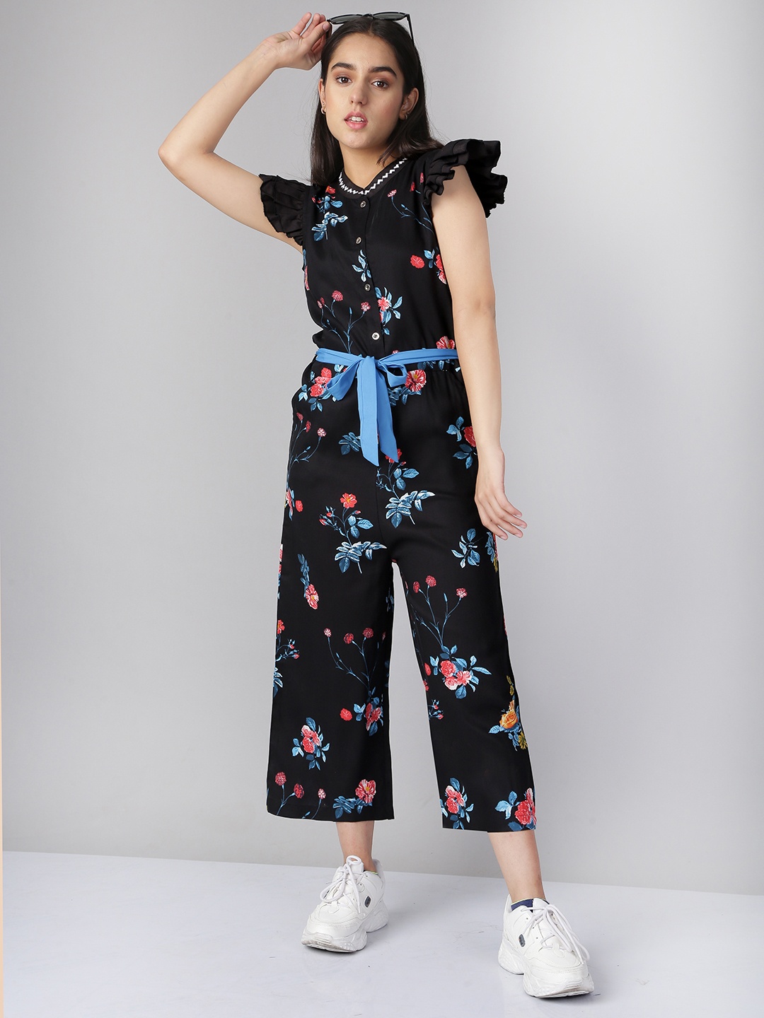 

Naughty Ninos Girls Black & Blue Floral Printed Jumpsuit