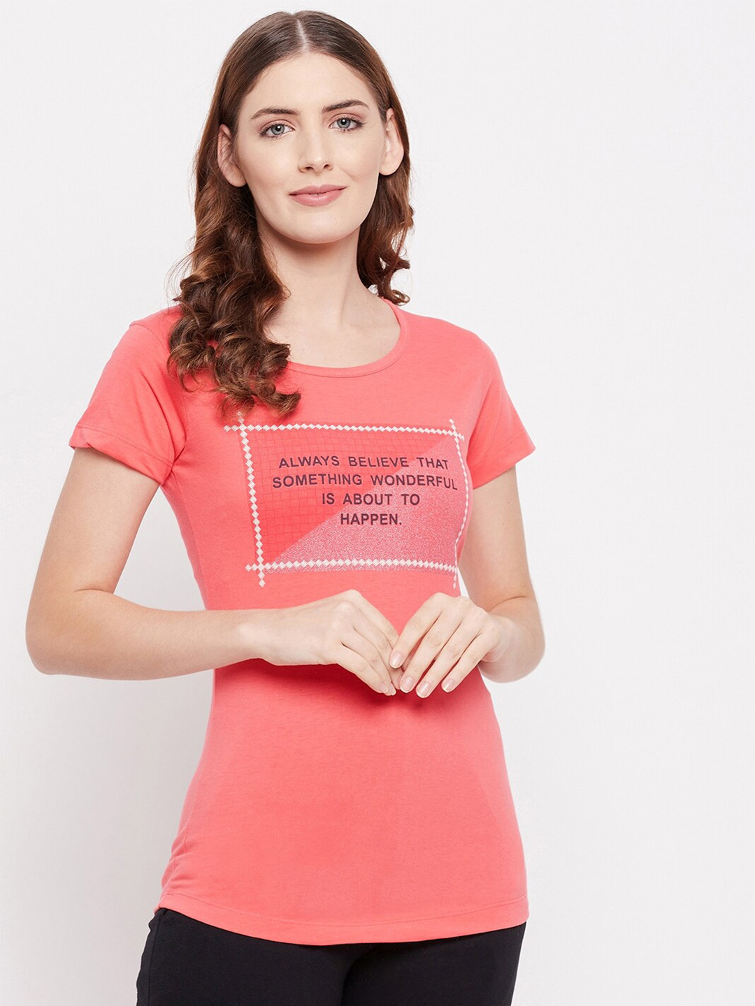 

THE MILLION CLUB Women Orange Typography Printed T-shirt