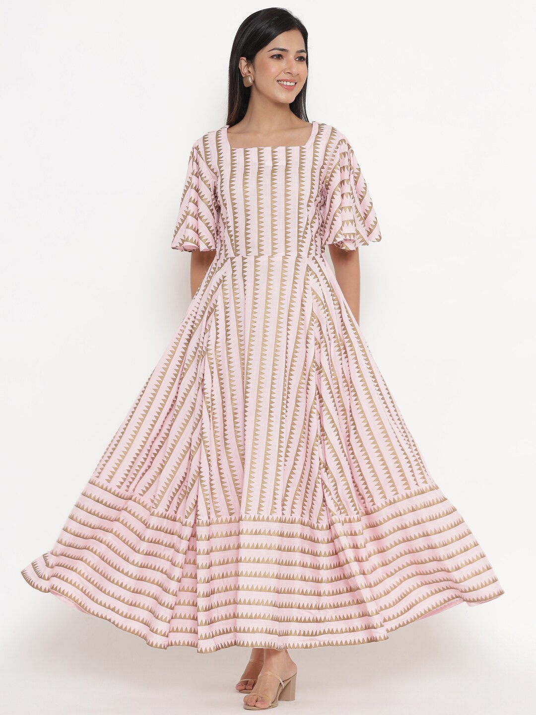 

Indian Virasat Pink Striped Maxi Dress