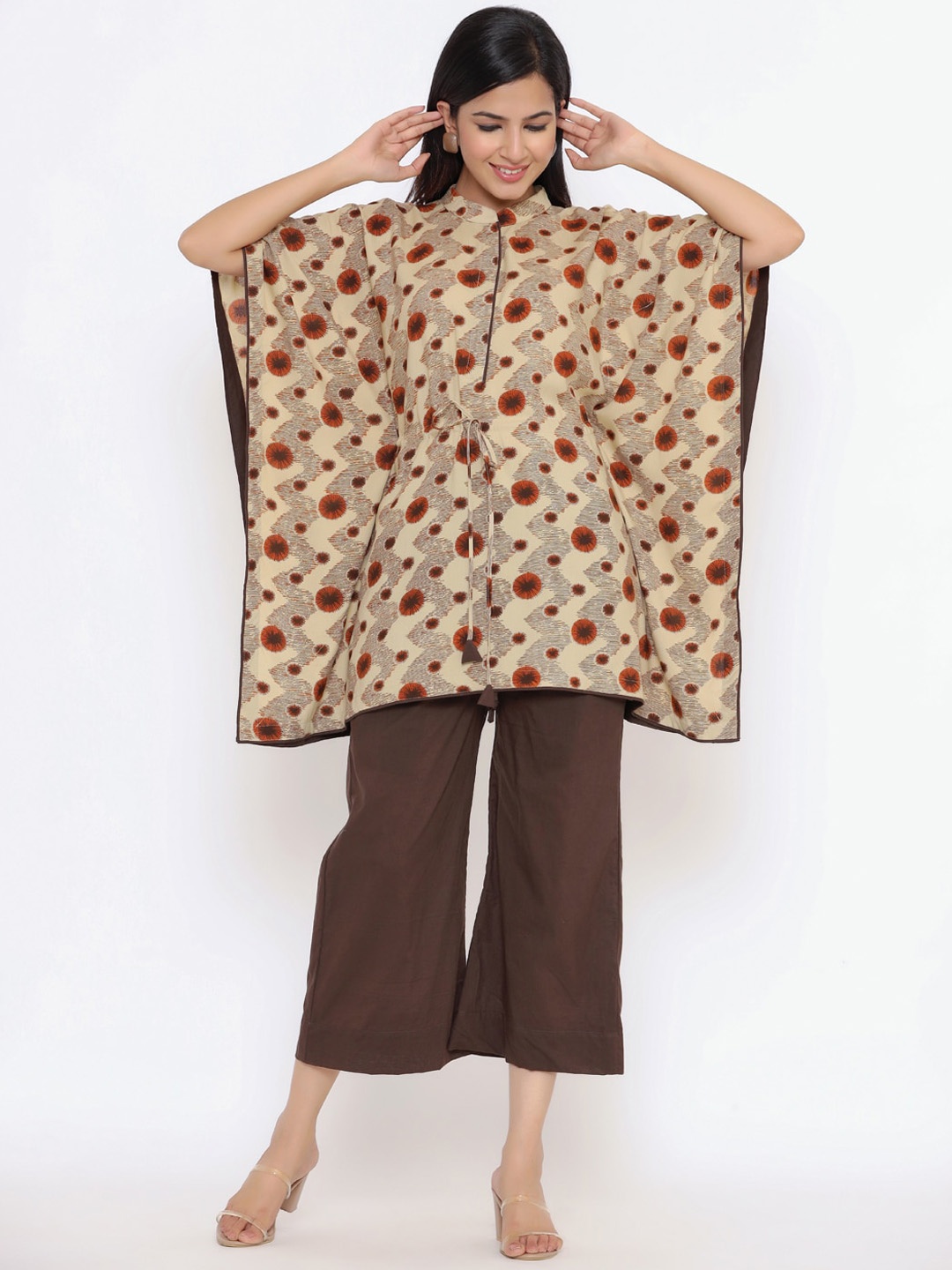 

Indian Virasat Women Beige Angrakha Kurta with Trousers