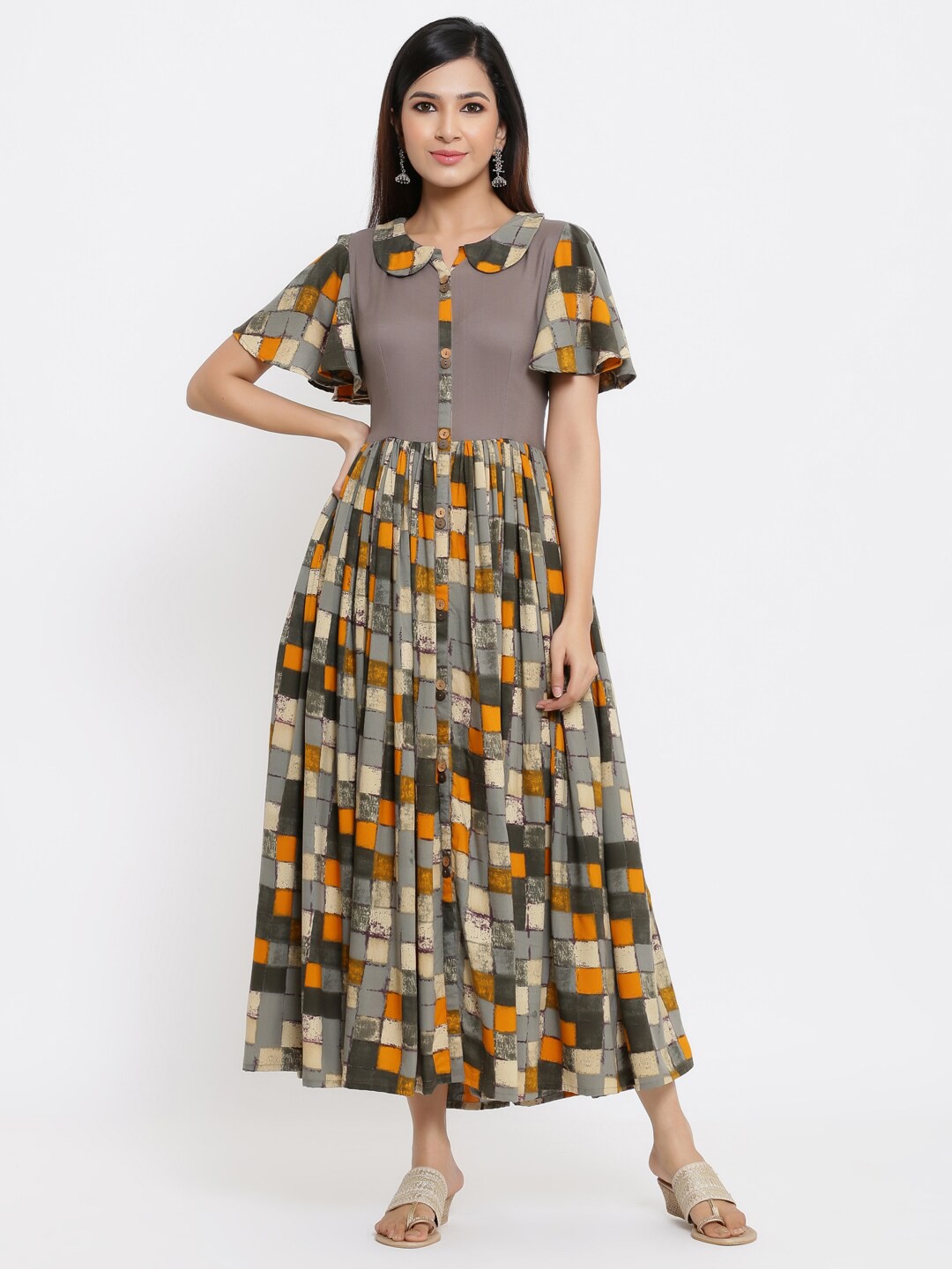 

Indian Virasat Multicoloured Peter Pan Collar Midi Dress, Multi