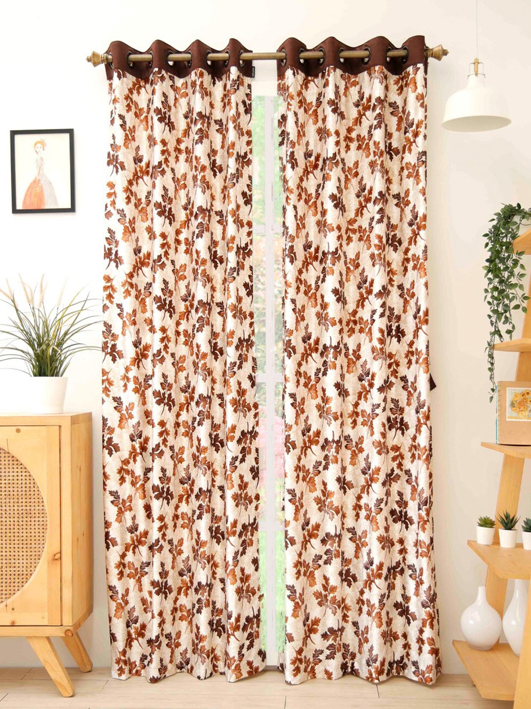 

Ariana Brown & Cream-Coloured Set of 2 Leaf Printed Door Curtain
