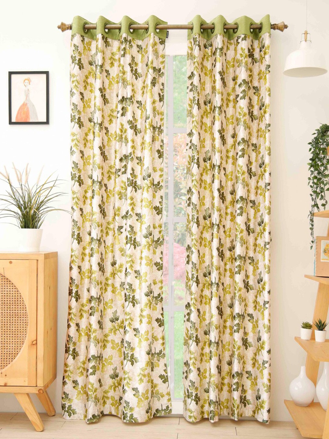 

Ariana Cream-Coloured & Olive Green Set of 2 Floral Door Curtains