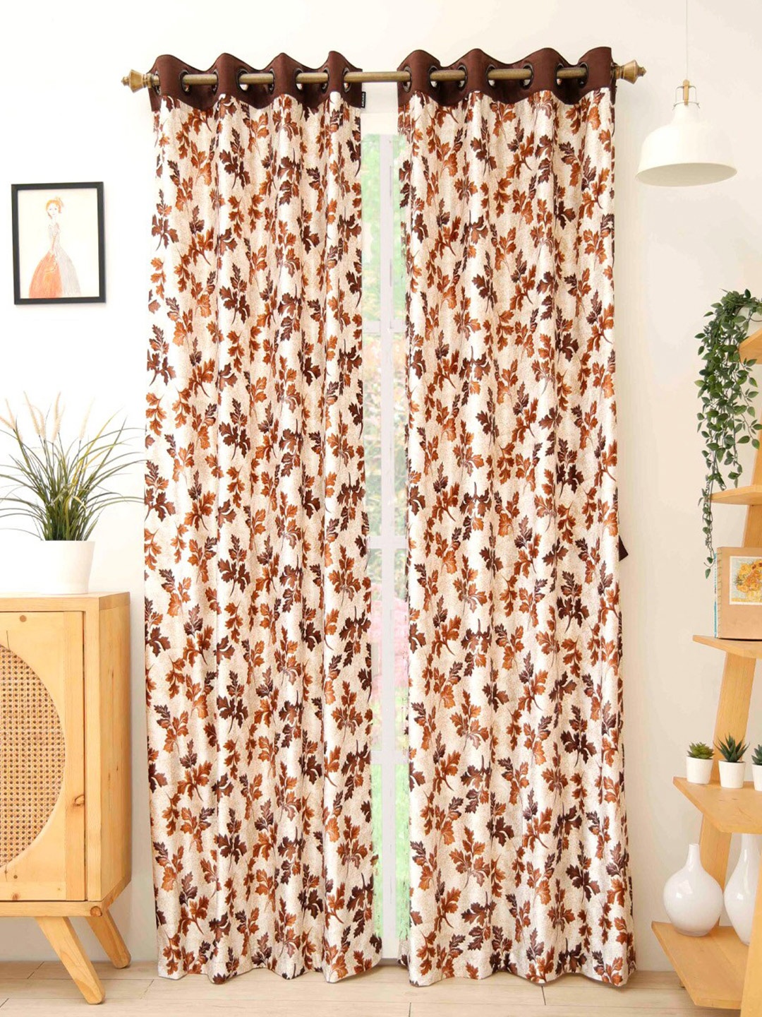 

Ariana Set of 2 Brown & Cream-Coloured Floral Long Door Curtains
