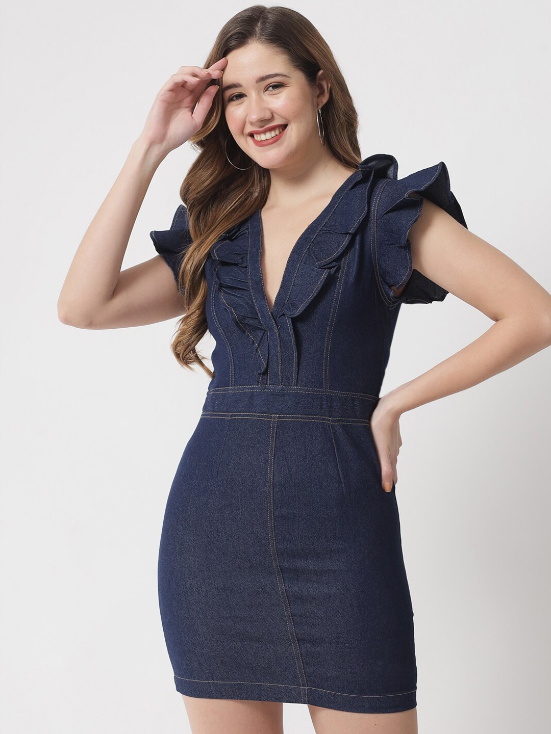 

The Dry State Navy Blue Denim Bodycon Mini Dress