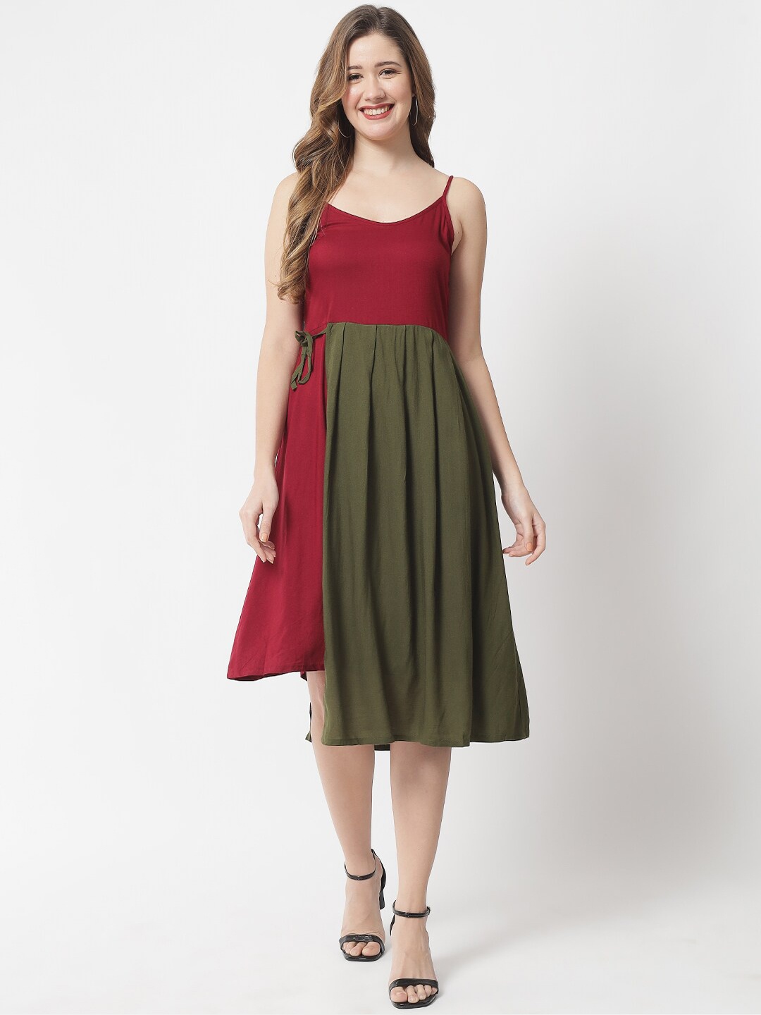 

The Dry State Maroon & Green Colourblocked Midi Dress