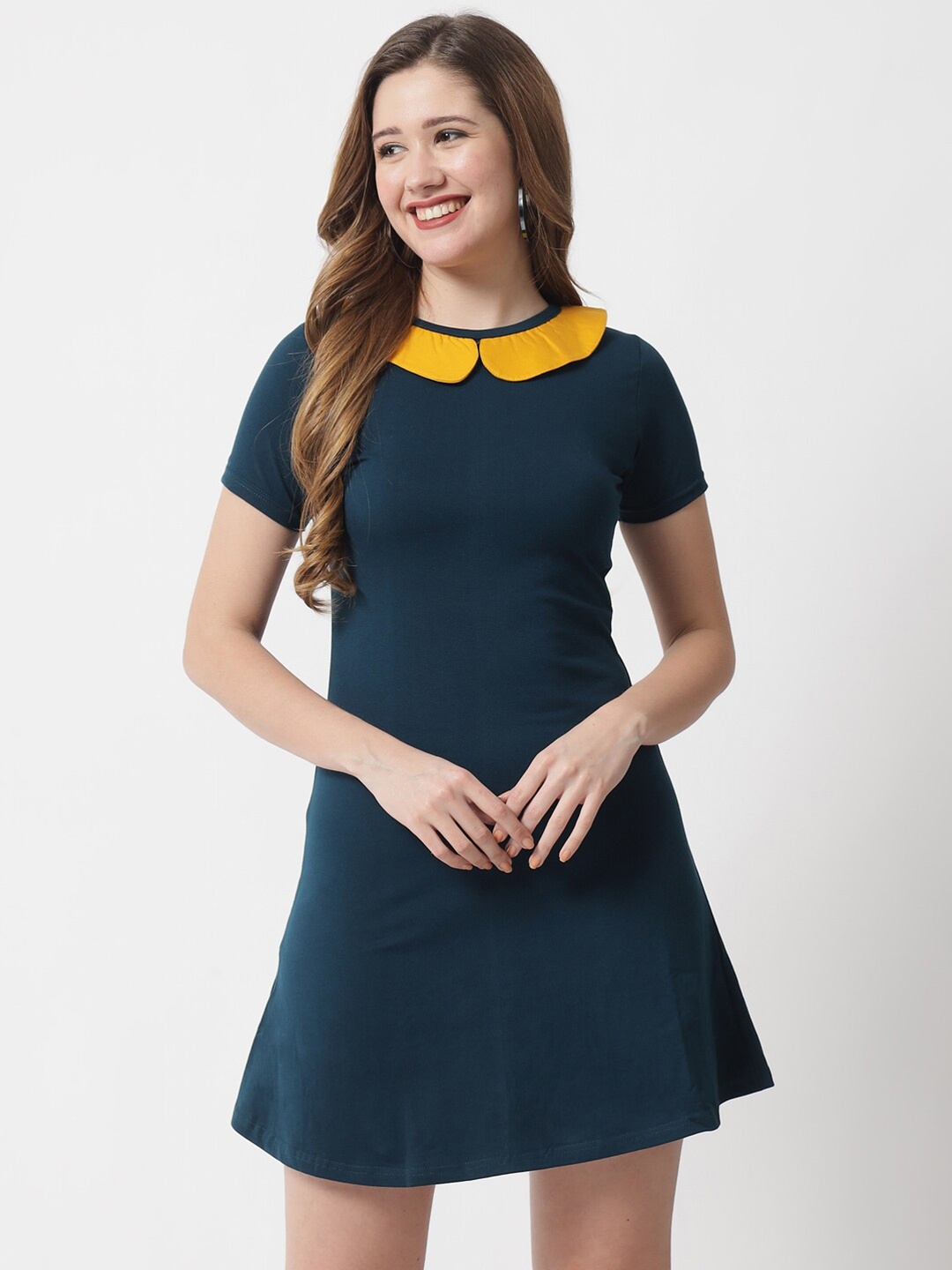 

The Dry State Teal Peter Pan Collar A-Line Dress