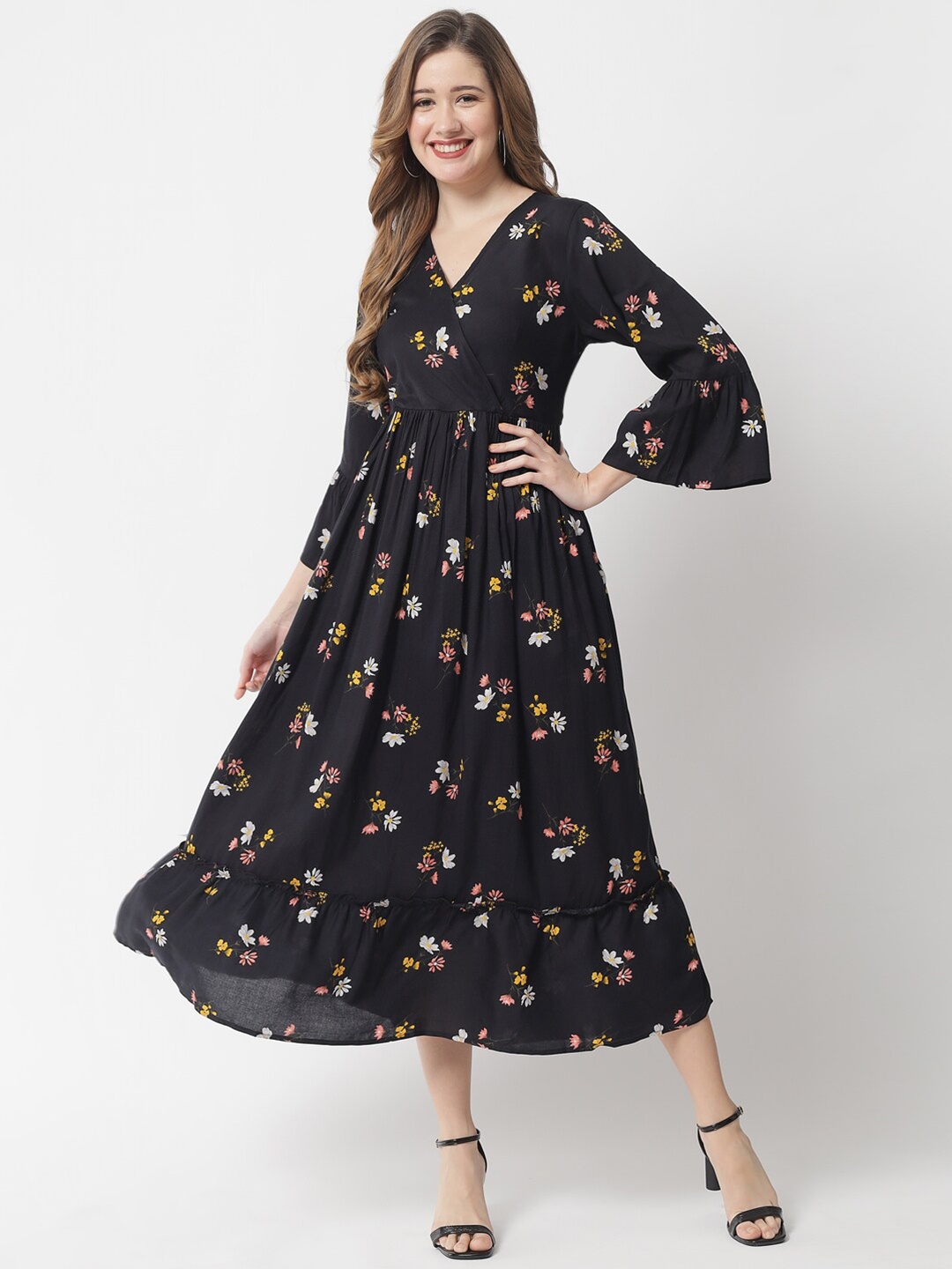 

The Dry State Black & Yellow Floral Midi Dress