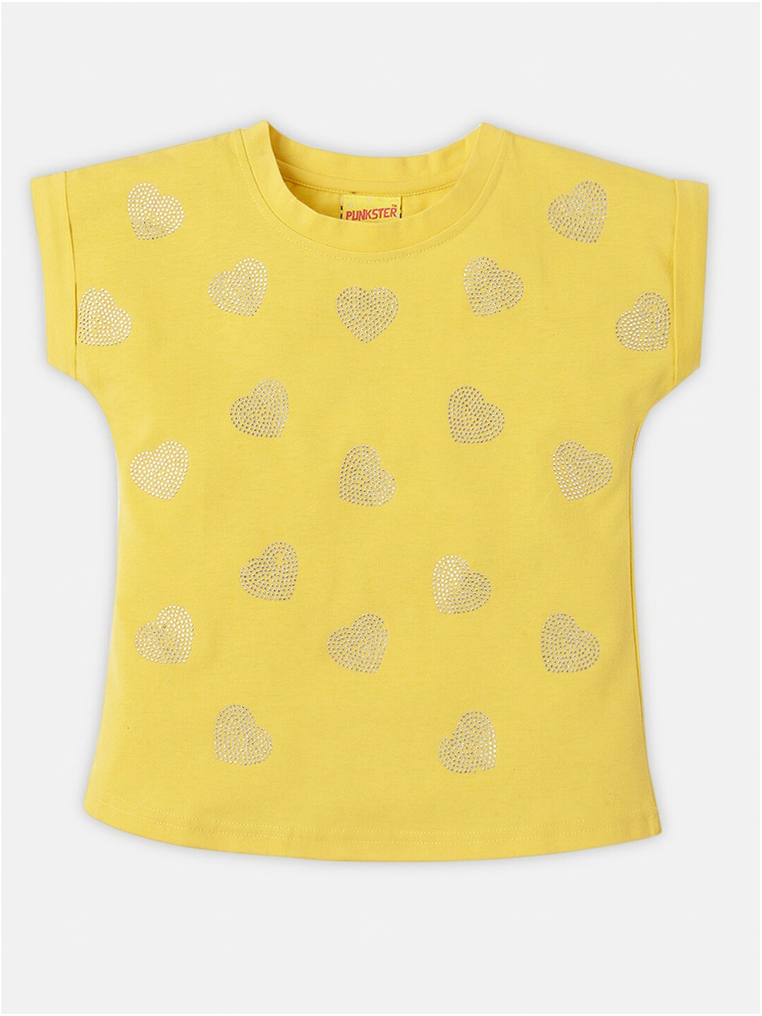 

Punkster Yellow Embellished Extended Sleeves Cotton Crop Top