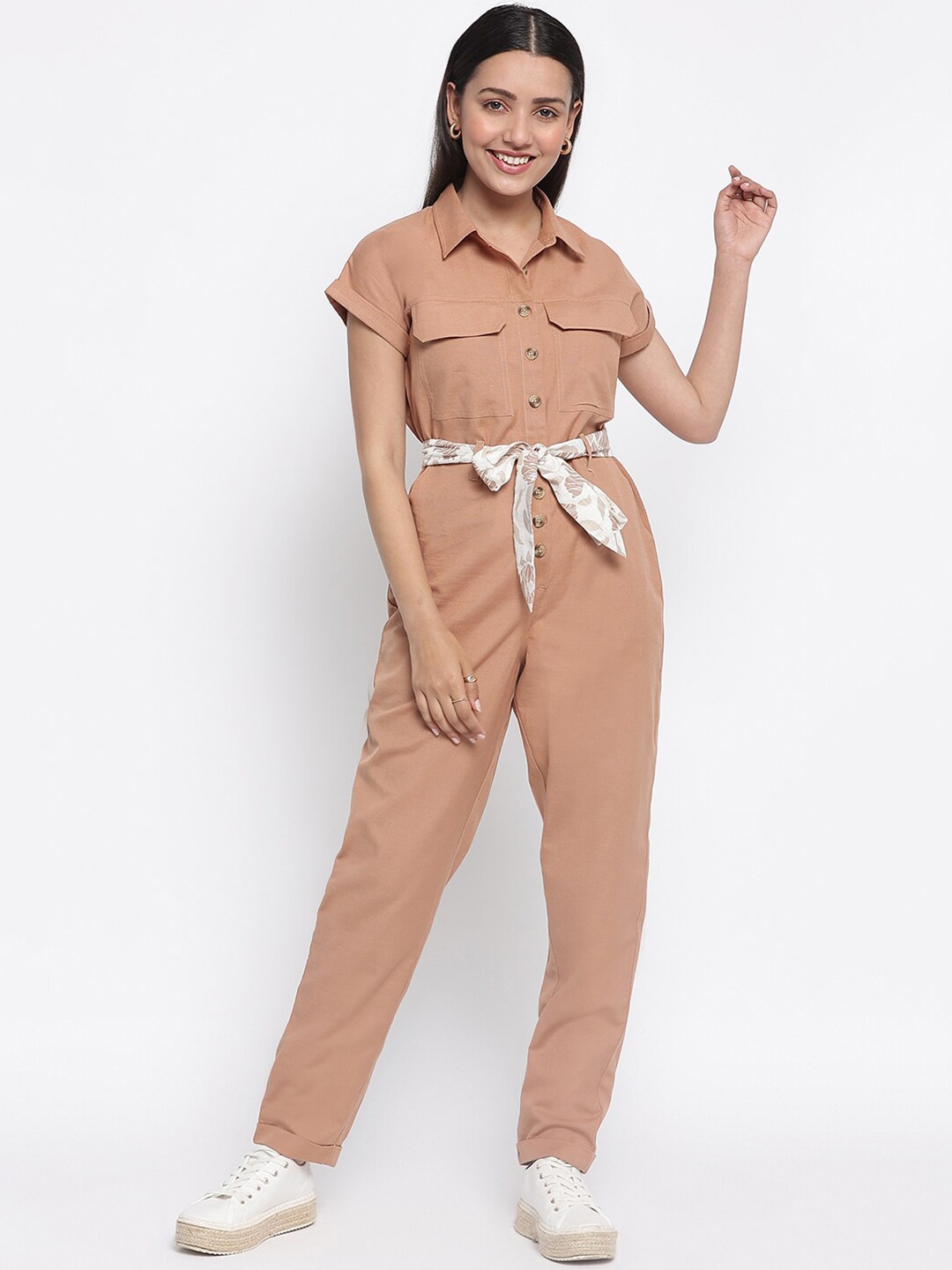 

Fabindia Women Brown Waist Tie-Up Jumpsuit