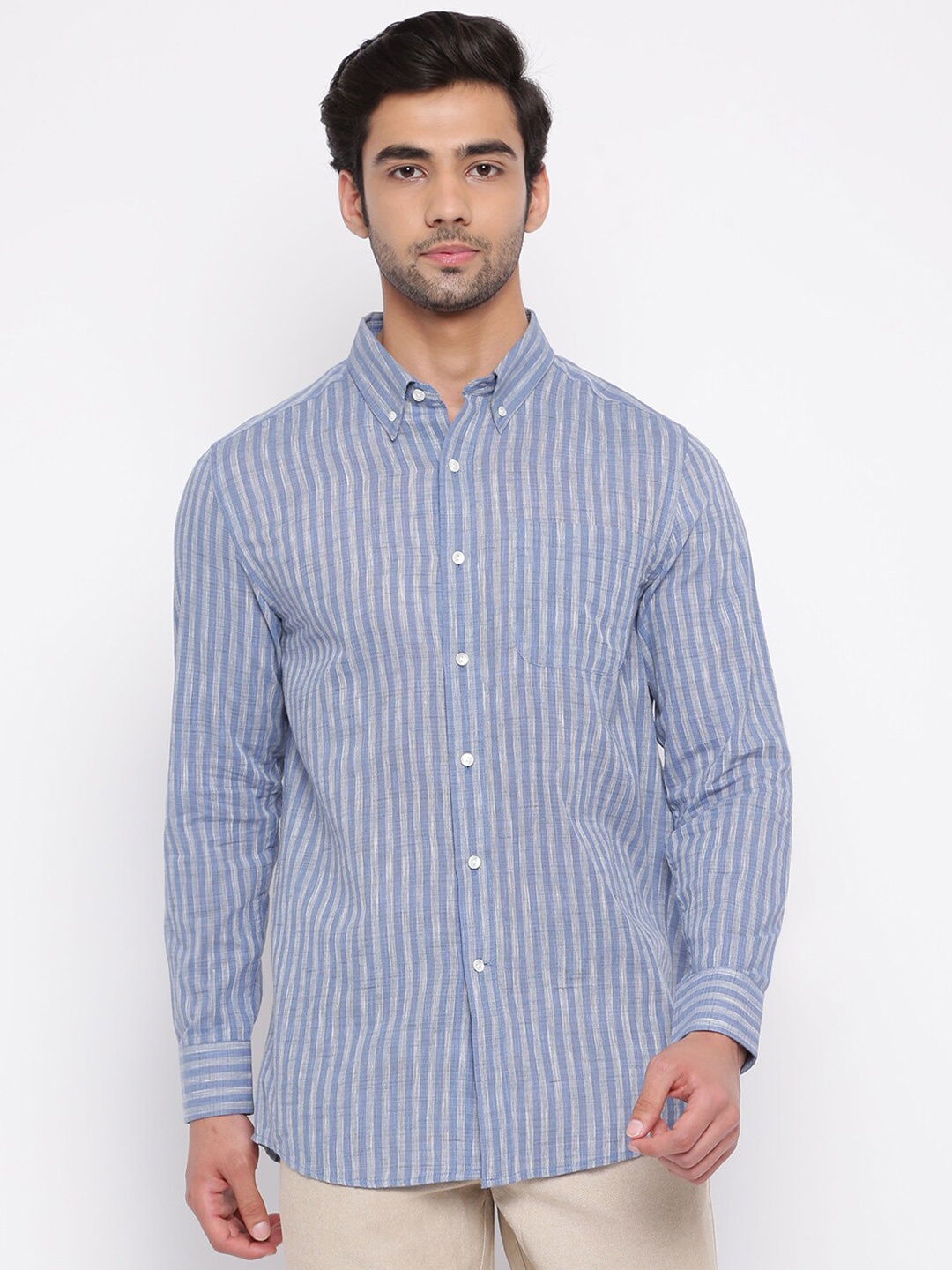 

Fabindia Men Blue Striped Casual Shirt