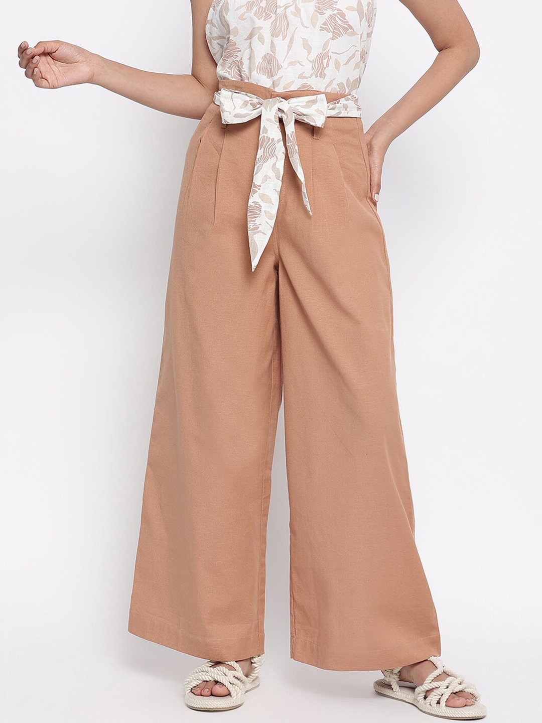 

Fabindia Women Brown Pleated Trousers
