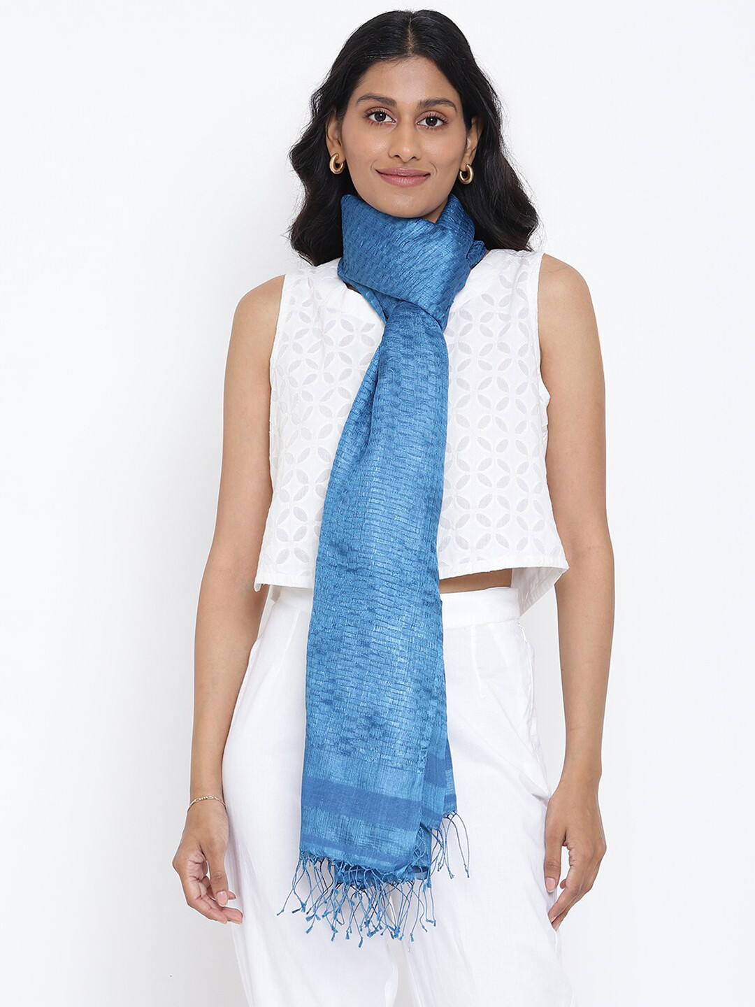 

Fabindia Women Blue Silk Woven Design Stole