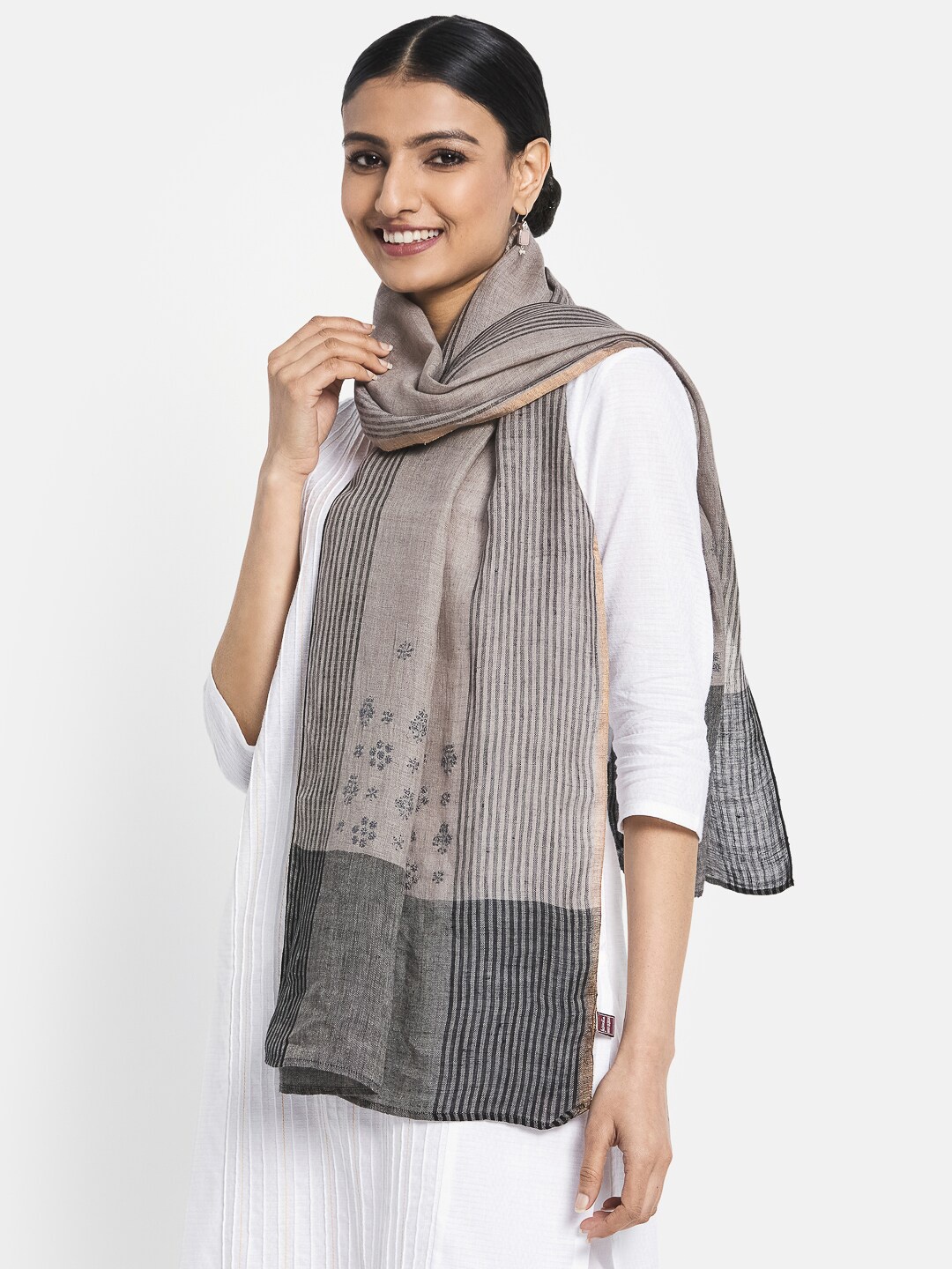 

Fabindia Women Grey Floral Embroidered Stole
