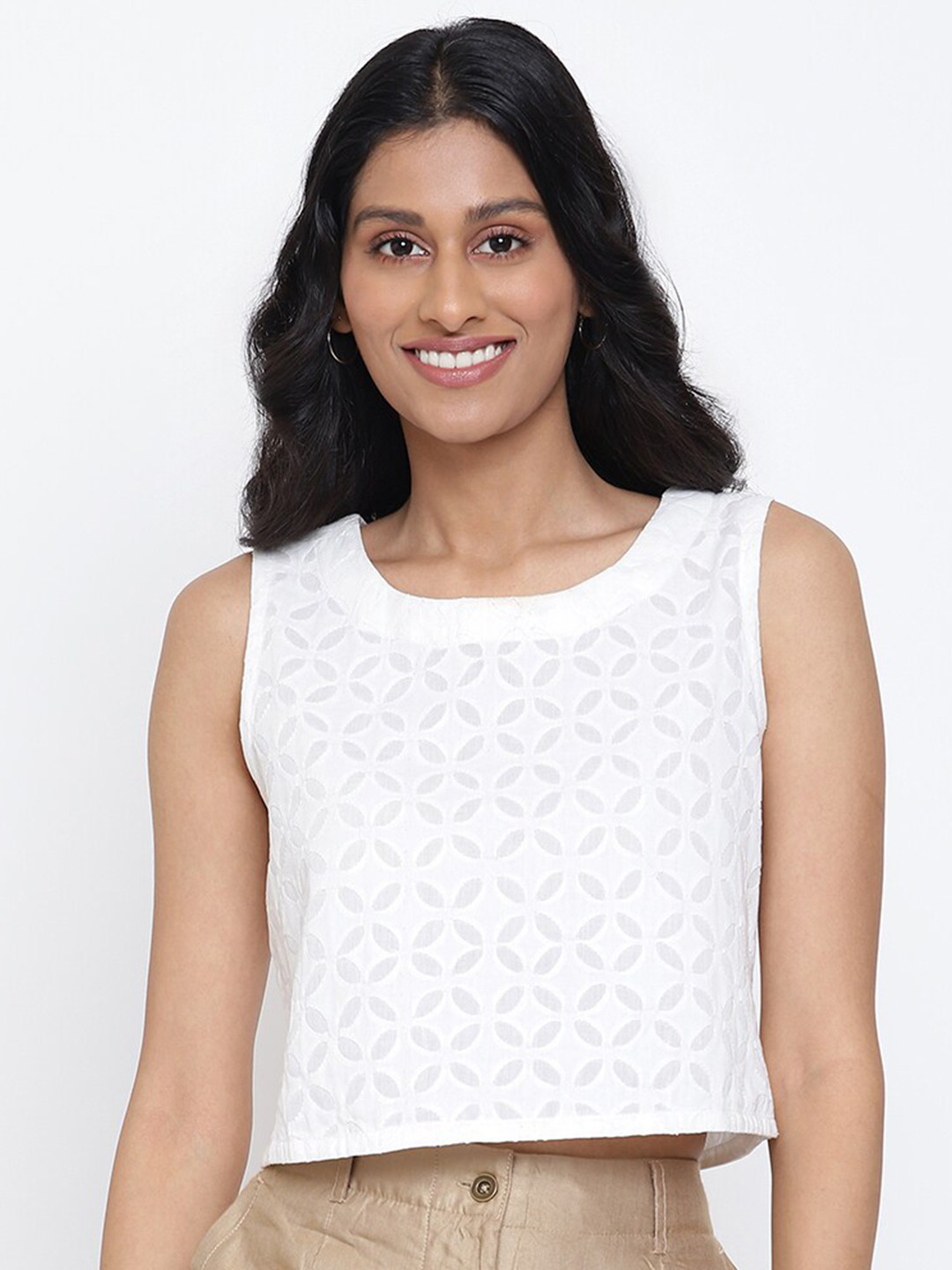 

Fabindia White Pure Pure Cotton Crop Top