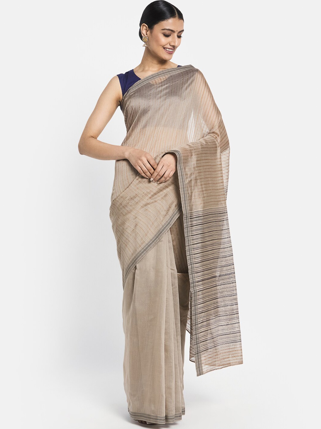

Fabindia Grey Striped Saree