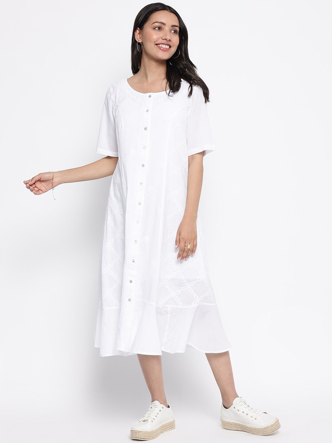 

Fabindia White A-Line Midi Dress