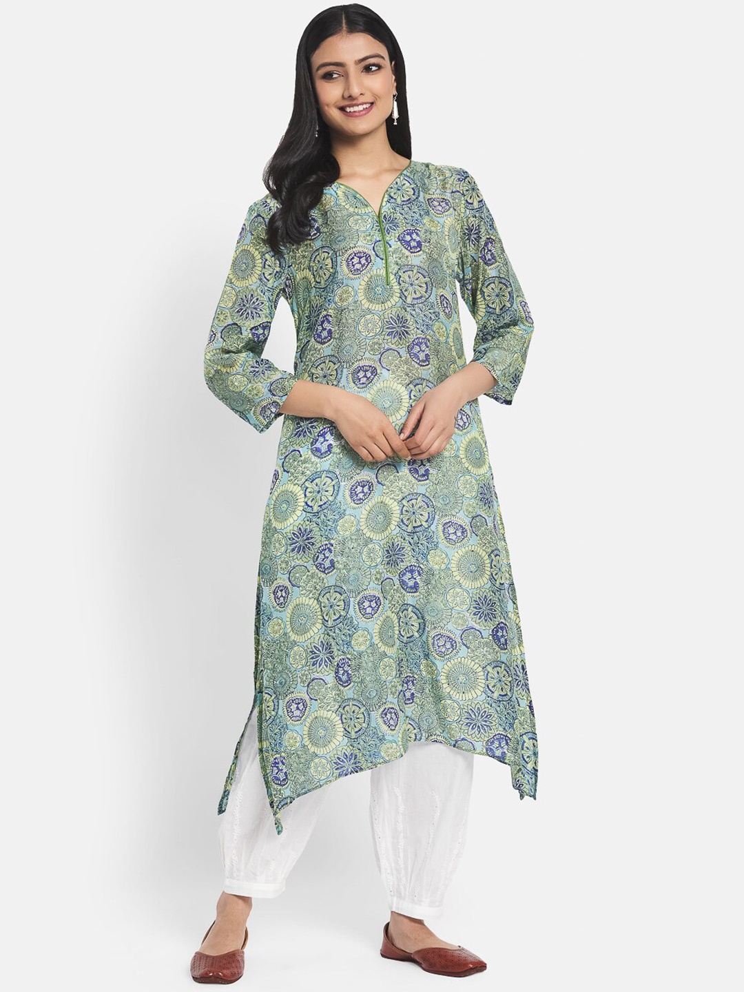 

Fabindia Women Blue Printed Kurta